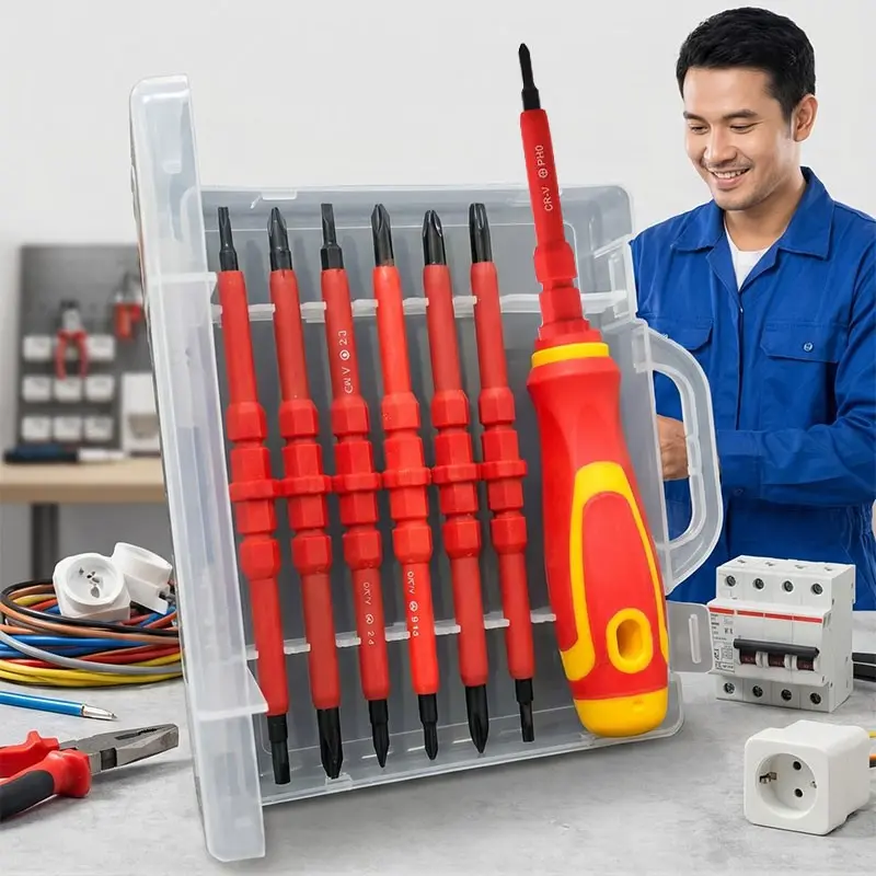 Insulated Manual Tool Set 15-Piece, Interchangeable Heads, Home Repair Kit, Electrician Screwdriver Set, Multi-Function Screwdrivers, Multifunctional Screwdriver, Multipurpose Screwdriver Kit