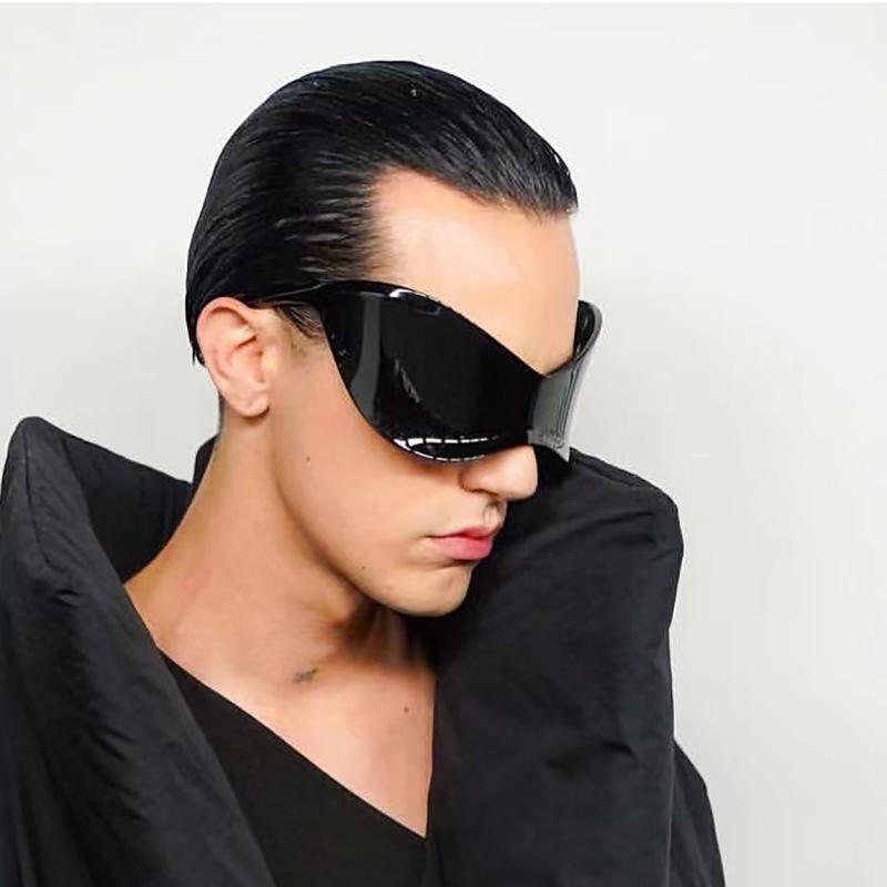 Silver sports sunglasses, punk style, unisex, Y2K futuristic wraparound sunglasses design