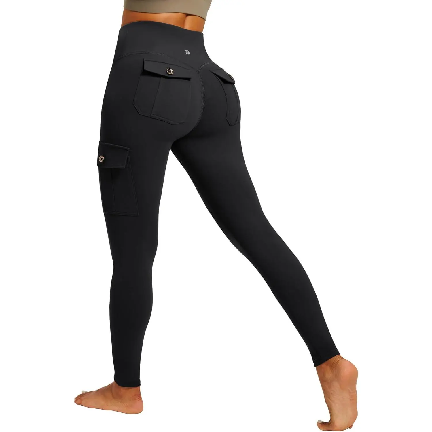 IUGA Women's High Waisted Butt Lifting Leggings - Sporty Chic Elastic Blend Full Length Cargo Leggings with Pockets, Tummy Control for Gym Yoga