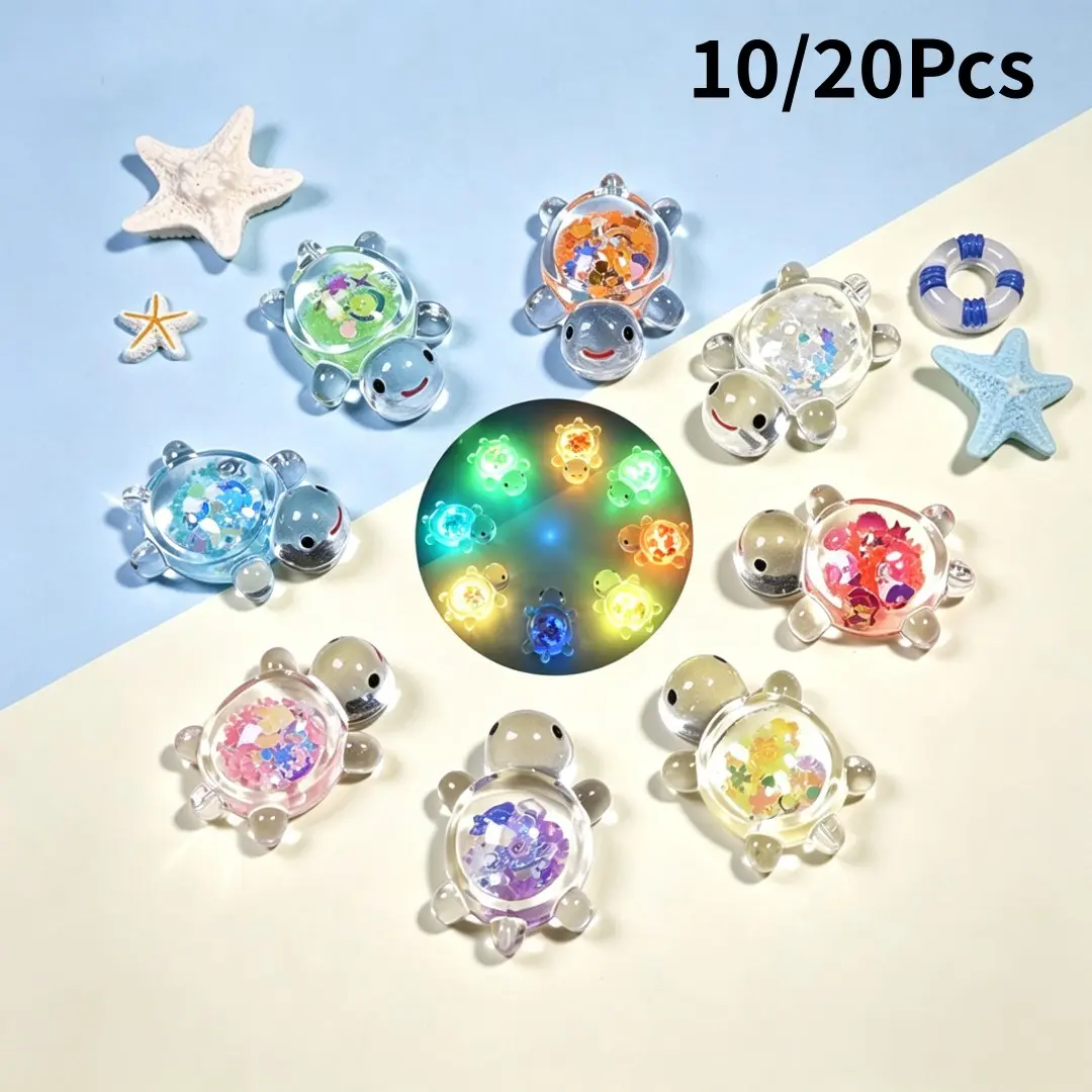 10/20Pcs Glow-in-the-Dark Sequin Turtle Charms Home Decor Landscaping Resin Crafts Glowing Turtle Garden Fish Tank Miniatures Ornaments Decoration
