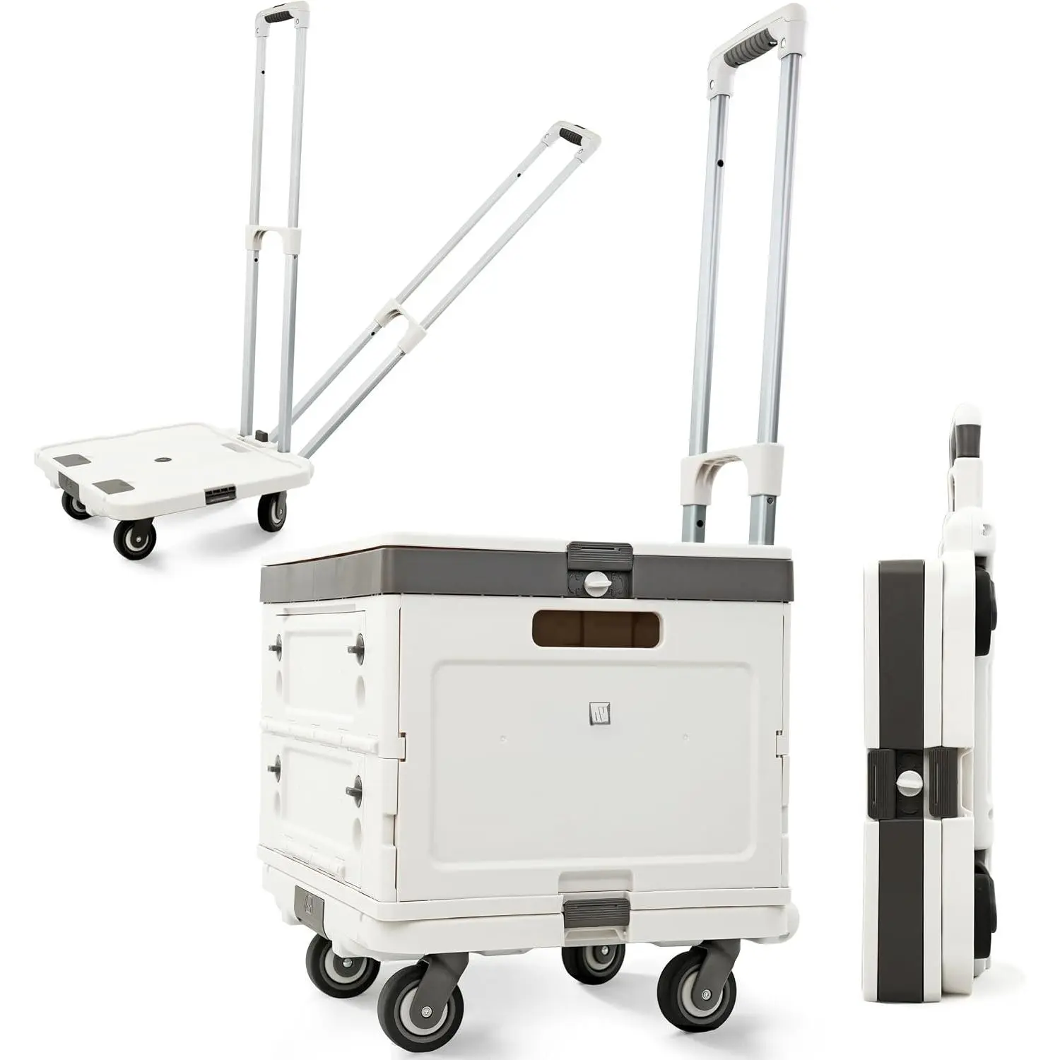 Rolling Crate with Wheels, Foldable Utility Cart, 132 lb, White | Adjustable Telescoping Handle, Silent Rolling Wheels, Collapsible Rolling Crate for  Trunk, Teachers, Office & Groceries