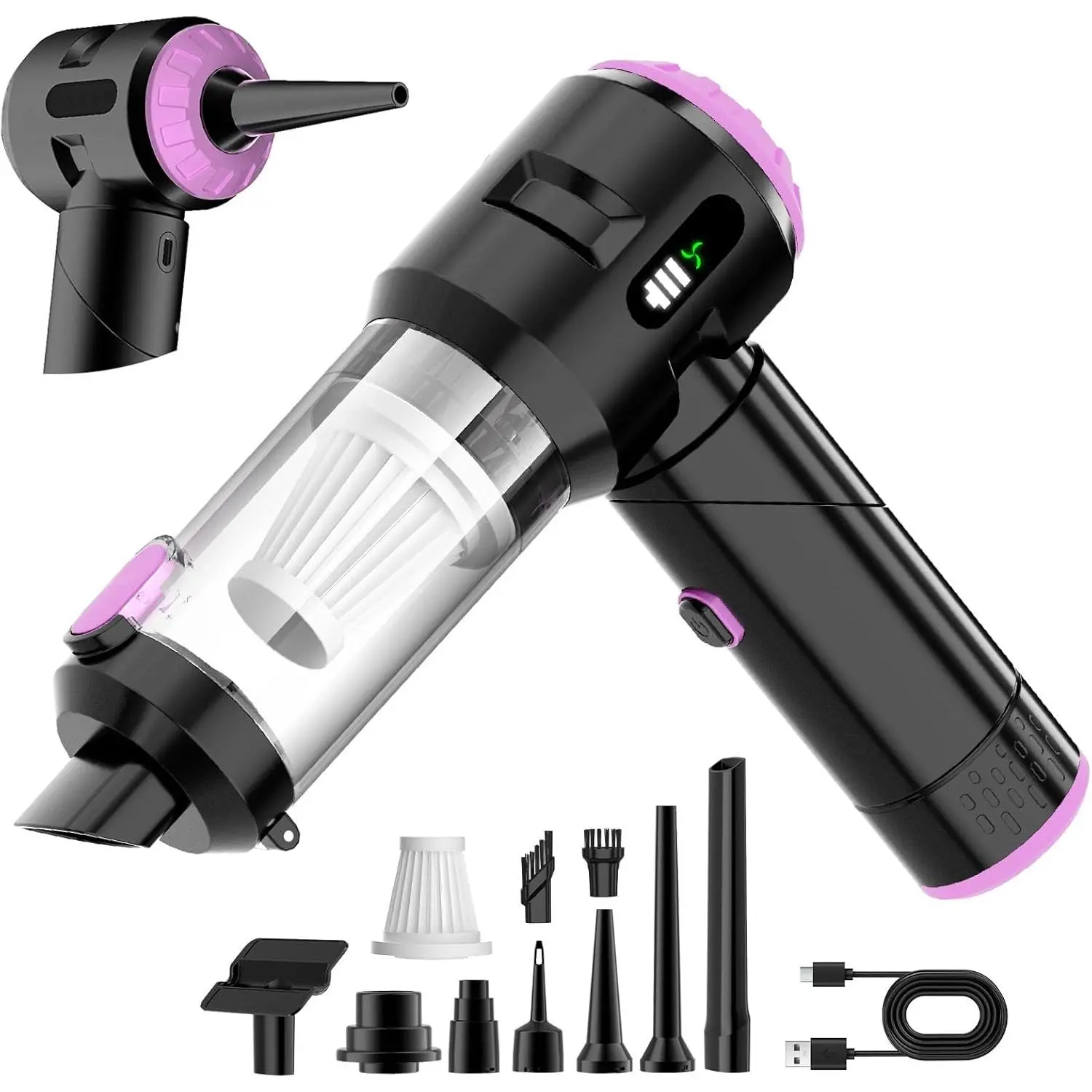 Handheld car vacuum cleaner, 25000PA powerful cyclone suction, foldable mini vacuum cleaner, portable wireless design, with digital display and one-touch dust removal function, suitable for cars, homes, offices, kitchens (purple)