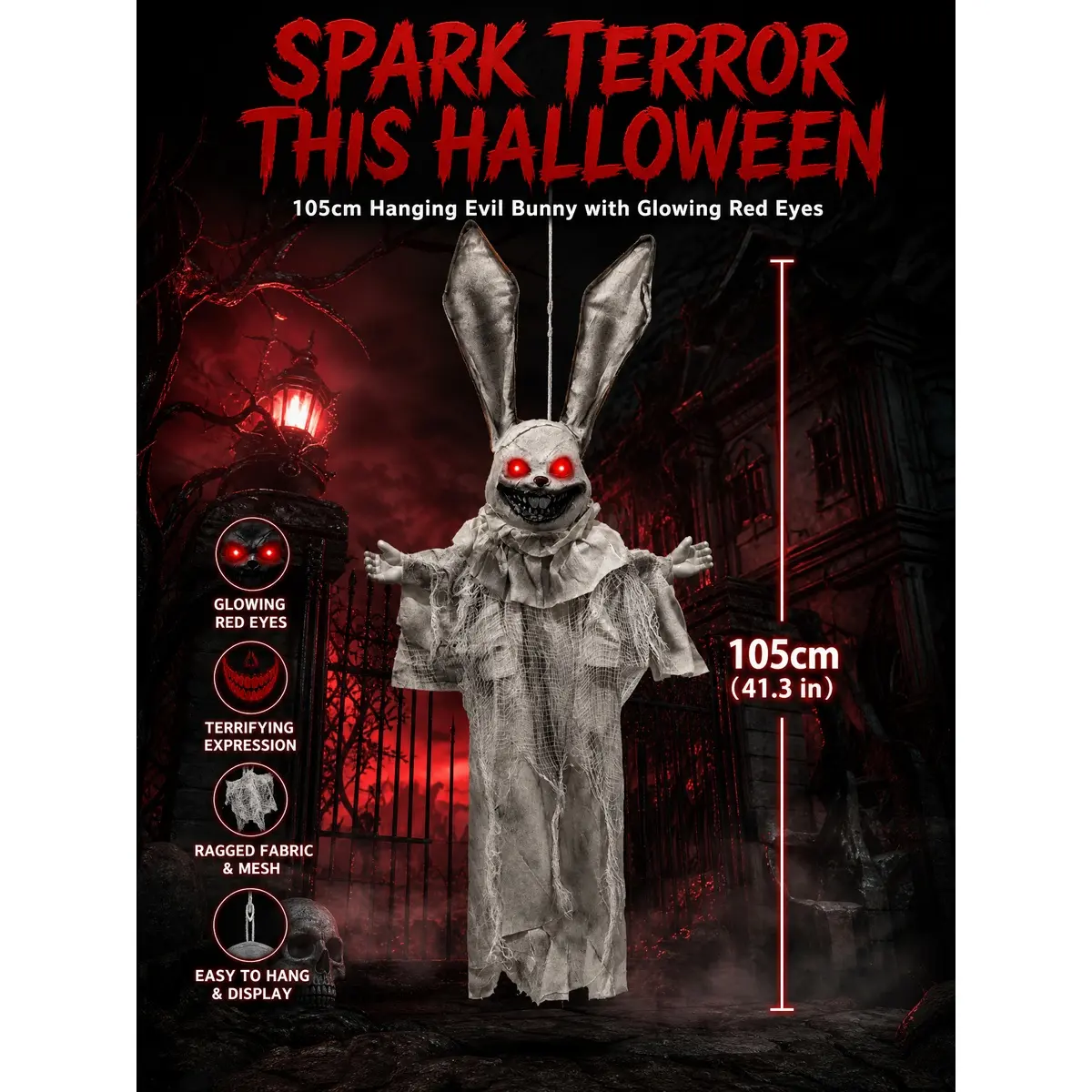 Scary Evil Rabbit Hanging Ornament, Halloween Decorations, Horror Party Supplies, Escape Room Scene Layout Props