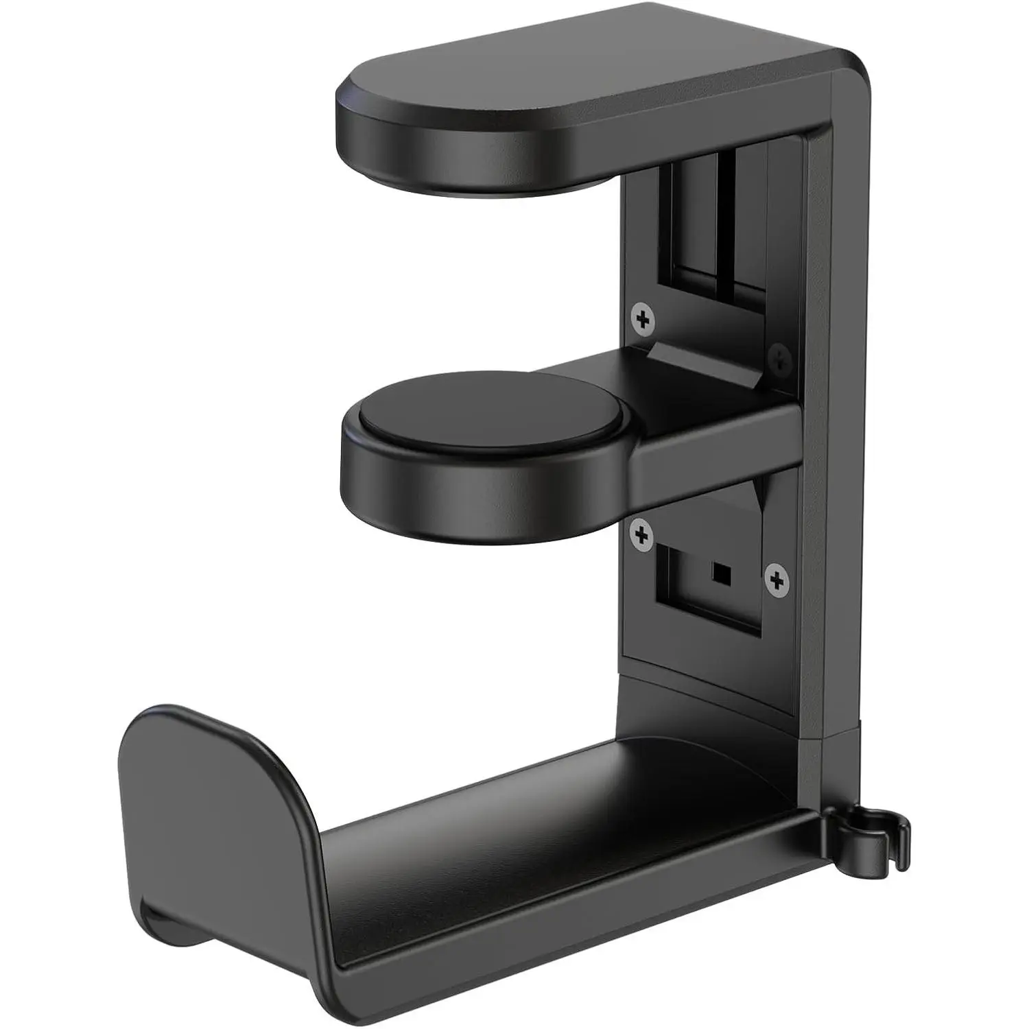 Rotating Headphone Stand - PC Gaming Headset Holder, Adjustable Clamp-on Under Desk Hanger With 360 Degree Swivel & Cable Clip Organizer - Black