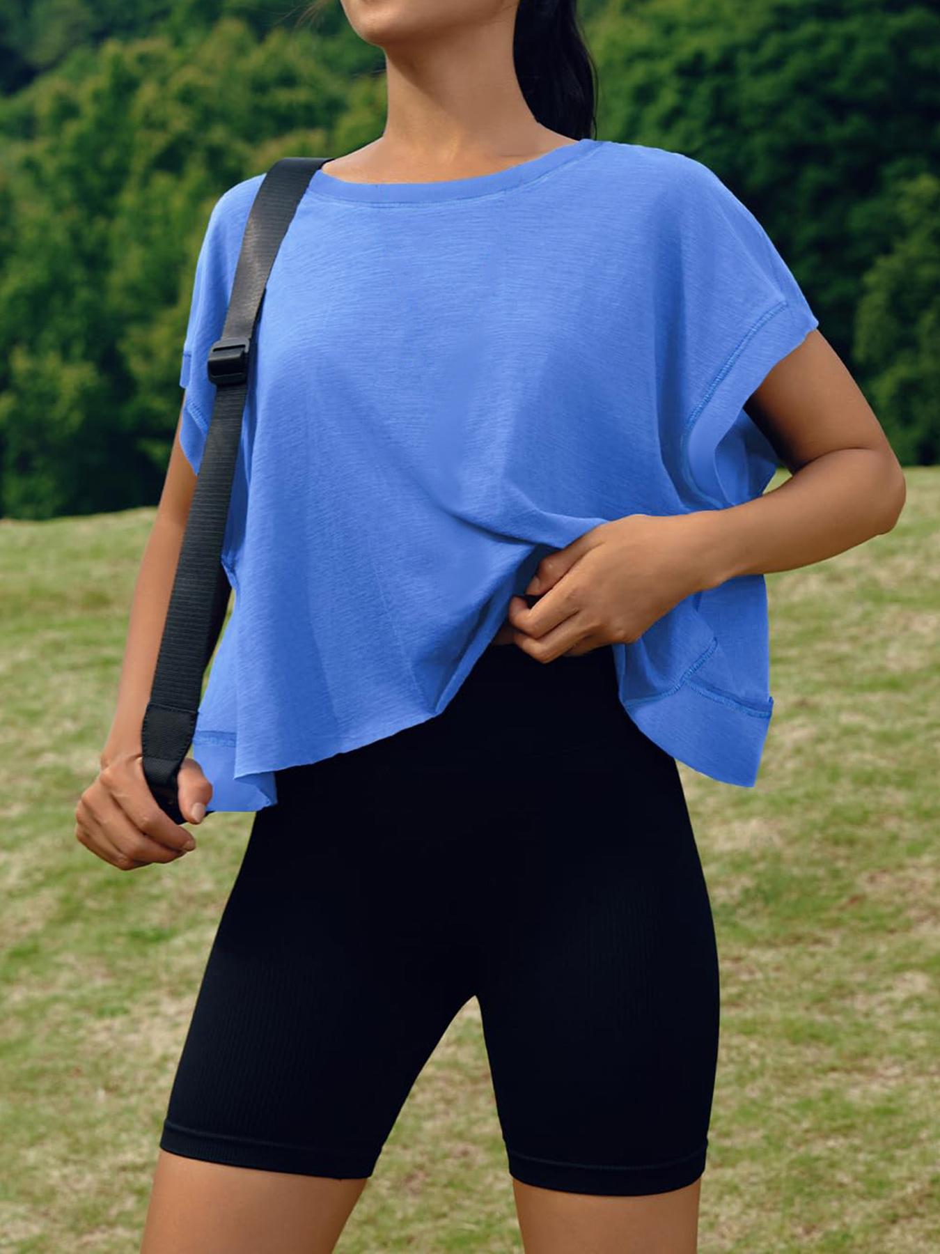 Renaishow Women's Open Back Workout Top Oversized Backless Athletic Short Sleeve T-Shirt for Gym & Casual Wear tiktokshopspringglowup