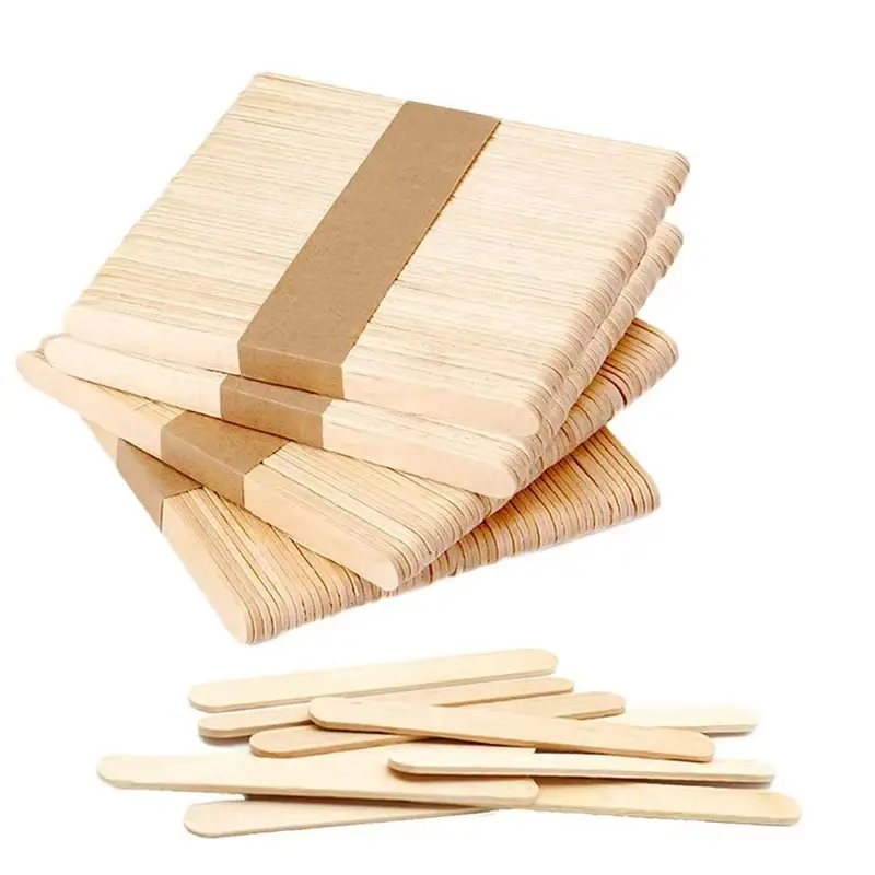 100 Disposable Wooden Ice Sticks, Handmade DIY Popsicle Sticks, Model Assembly Wood Sticks, Beech Wood, Harvested in China