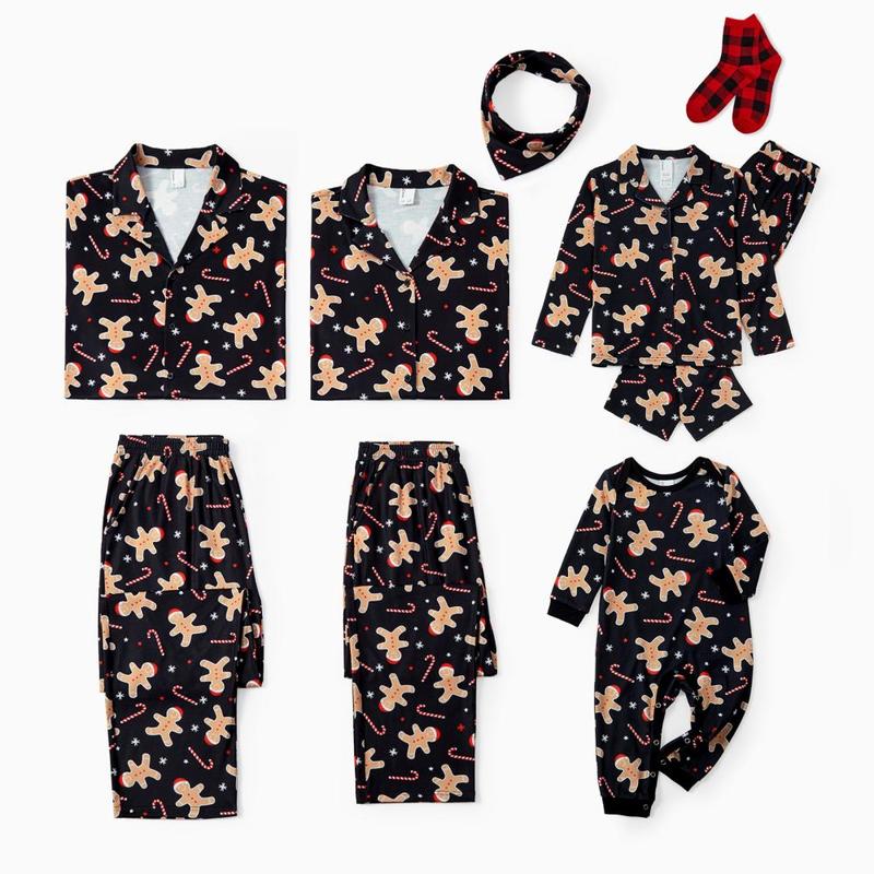 PatPat Christmas Pajamas Soft & Stretchy Family Matching  Long Sleeve Sets Gingerbread Patterned Sleepwear for Women Men Couples Adult Kids,Cute Pajama,Cozy Pajamas ,Flame Resistant,autumntok,wintertok,BFCM Early Bird