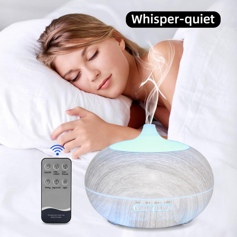 Wood Grain Aromatherapy Diffuser 550ml  Remote Control, 6 Essential Oils, 7 Color Changing LED Night Light for Home Office