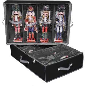 2 Pack Christmas Figures Storage Box | Each Holds 4 Holiday Figurines up to 16" | Adjustable Nutcracker Decor Ornament Storage Container | Xmas Decorations Accessories Boxes (Black)