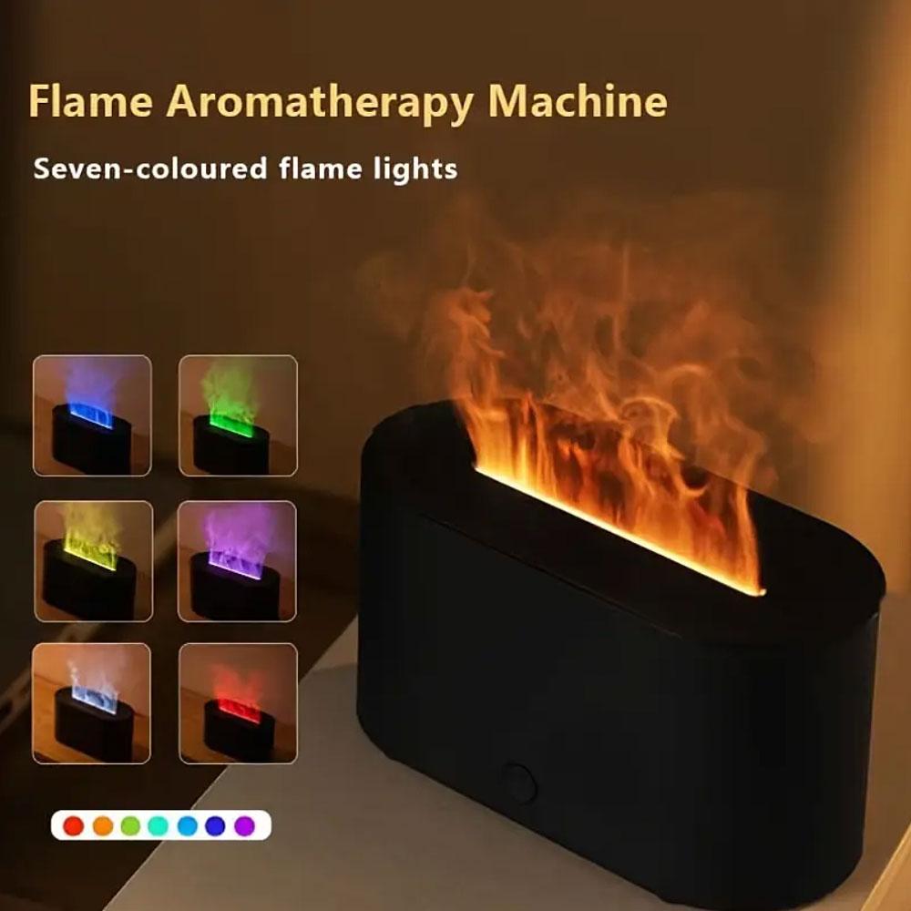 130ml Simulate Flame Design Ultrasonic Aroma Diffuser, Portable USB Powered Essential Oil Desktop Diffuser with 7 Colors Lighting, Air Humidifier for Home Office, Colorful Flame Humidifier