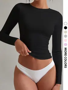 Women's Stretch Fitted Long-Sleeve Top, Casual Slim-Fitting Undershirt for Layering, Comfortable All-Season Apparel