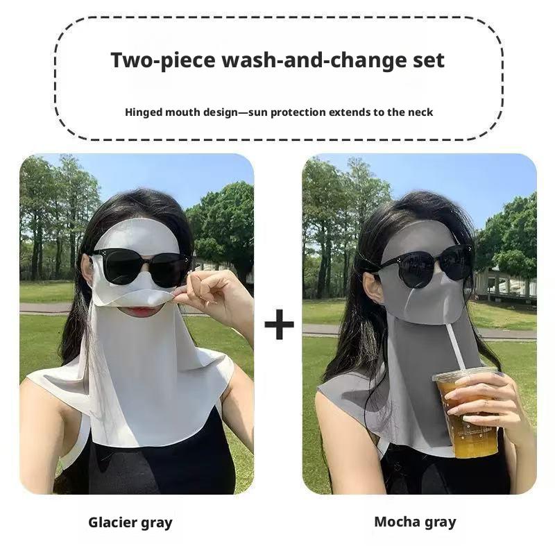 2026 New Model: Women's High-Style Sun Protection Mask with UV Protection, Neck Guard, and Water-Drinking Feature, Made of Ice Silk for Summer, Full-Face Mask