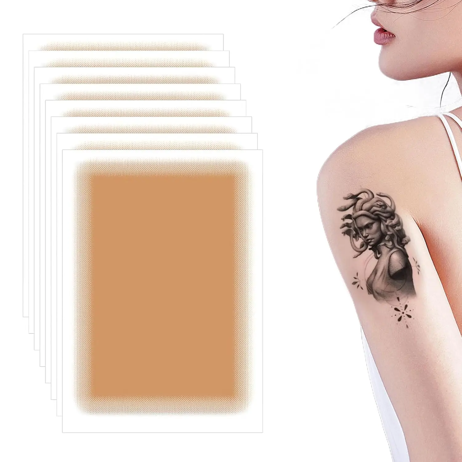 10 Pcs Waterproof Tattoo Cover Up Patch - Ultra-Thin Body Tape for Tattoos, Scars & Birthmarks | Invisible Concealer Makeup | Cut-to-Fit Dark Skin Tone | Long Wear