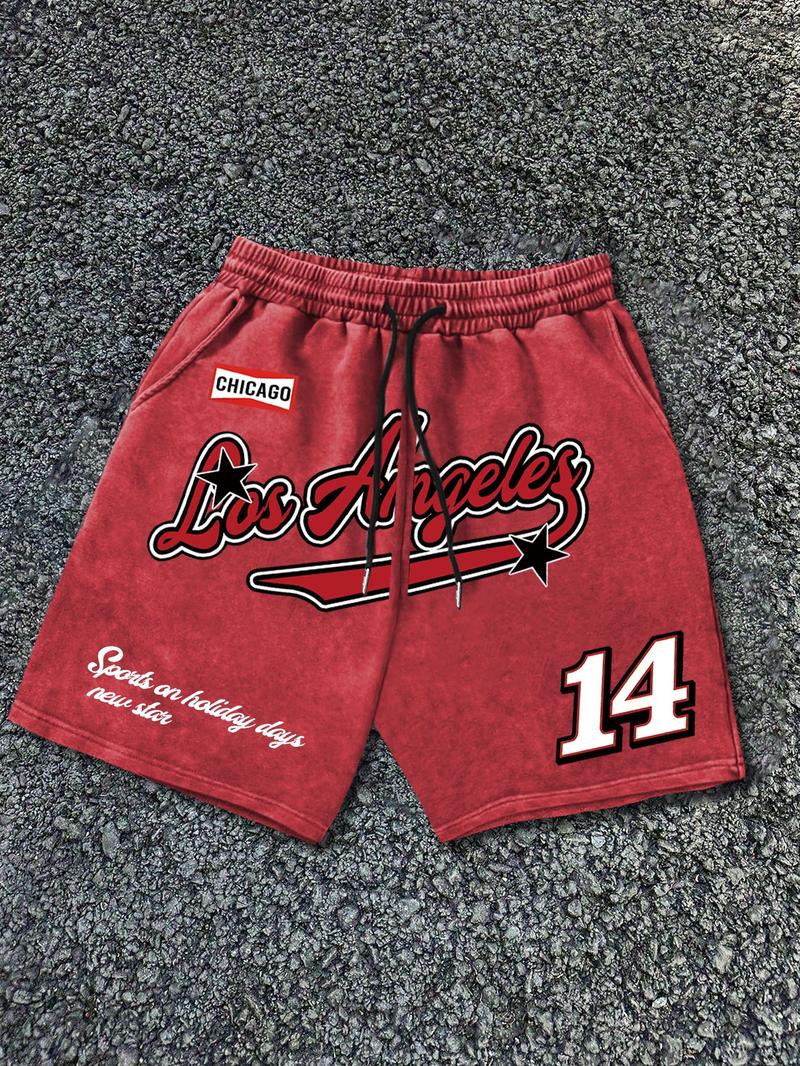 Men's Letter Print Wash Denim-effect Shorts, Loose Casual Comfy Shorts for Daily Wear, Men's Bottoms for Summer