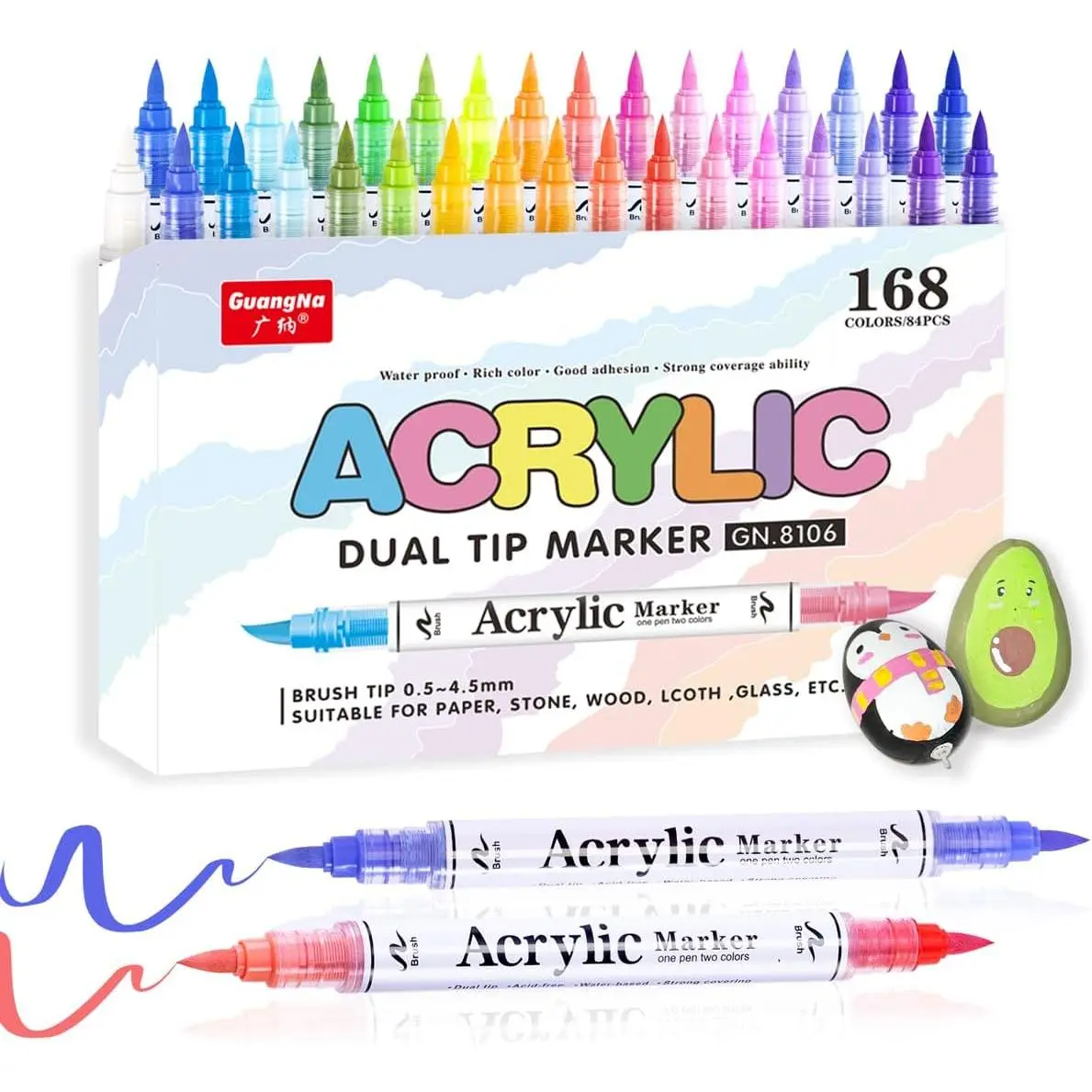 168 Colors  Tip   Markers, 84 count 2 Colors in 1 with Soft Brush Tips & Double Ink Capacity,  Markers for Rocks, Canvas, , Fabric, Glass, Plastic, Quick-Drying,