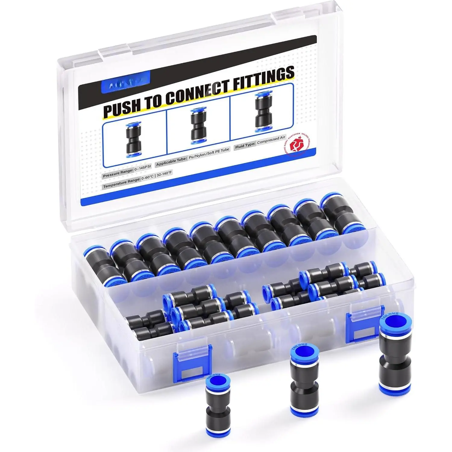 30 count Straight Push Connectors Plastic Quick Release Connectors Air Line Fittings for 1/4 5/16 3/8 Tube (2 Way)