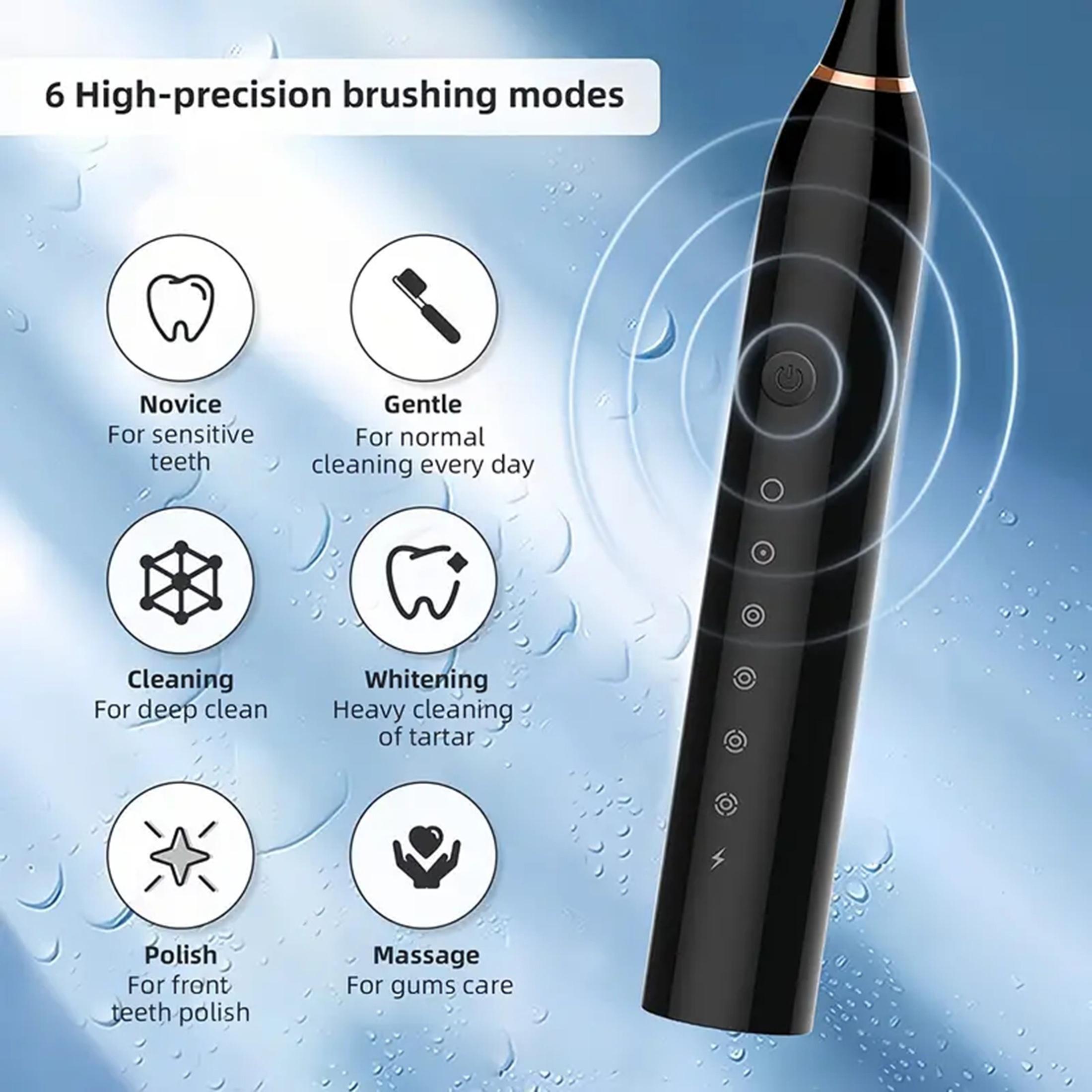 Smart Electric Toothbrush with 6 Modes - Effectively Cleans Teeth & Gums, Rechargeable USB Electric Toothbrush with Replacement Head, Sonic Electric Toothbrush for Adults - for Oral Hygiene - Great Gift for Family & Friends