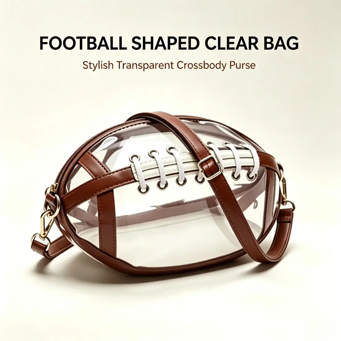 Clear Football Crossbody Bag, Transparent PVC Stadium Approved Clear Bag with Adjustable Strap, Trendy Game Day Shoulder Bag for Football Fans, Concerts, Sports Events & Summer Outings
