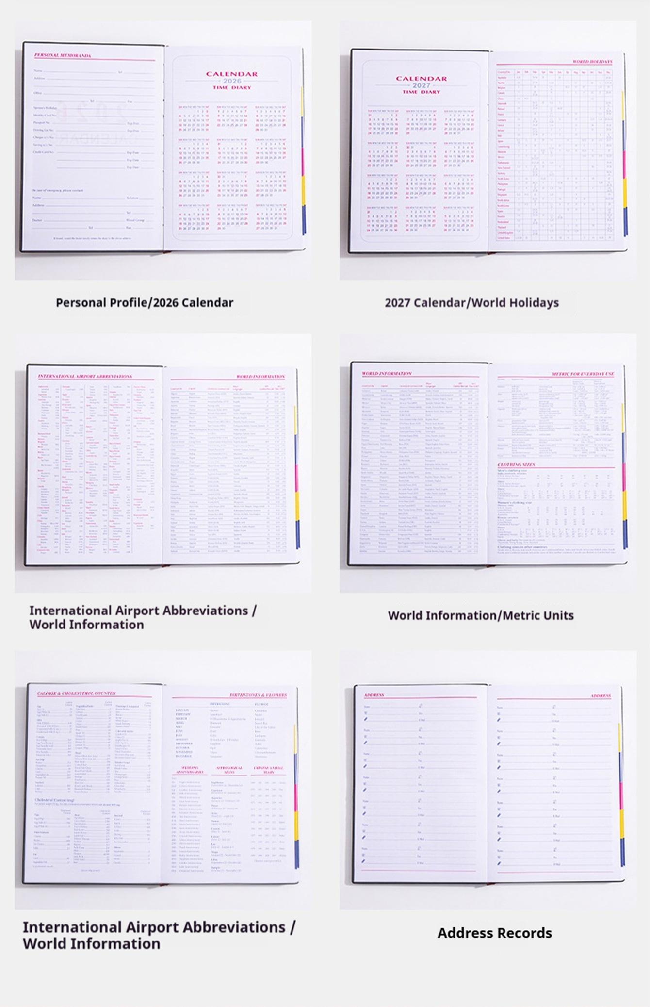 A5 PU Leather Cover Notebook, Weekly & Monthly Planner Diary, School Agenda Organizer, Learning Office Supplies, Multilingual Inner Pages