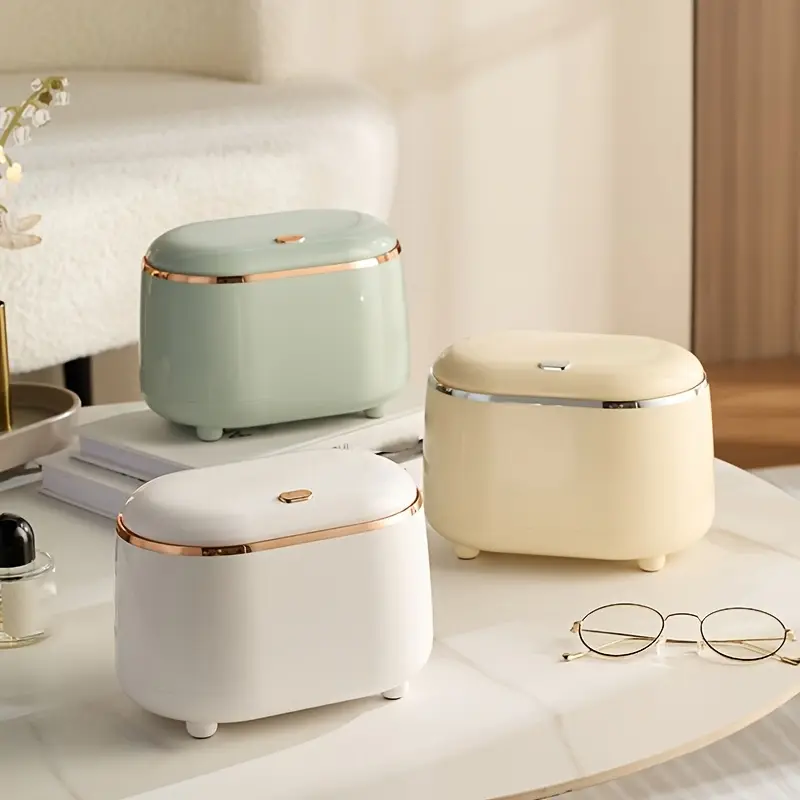 1pc Luxury Style Press-Type Desktop Trash Can for Home Use, Coffee Table with Lid, Oval Storage and Organizing Tray with Lid, Waste Paper Bin, Countertop Trash Can