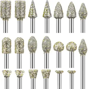 30 count  Grinding Burr Drill Bit Stone Carving Rotary Tool Accessories Polishing Mix Set with 1/8 inch Shank,  Coated Burr Bits  for Stone Glass Ceramics Engraving DIY Grinding