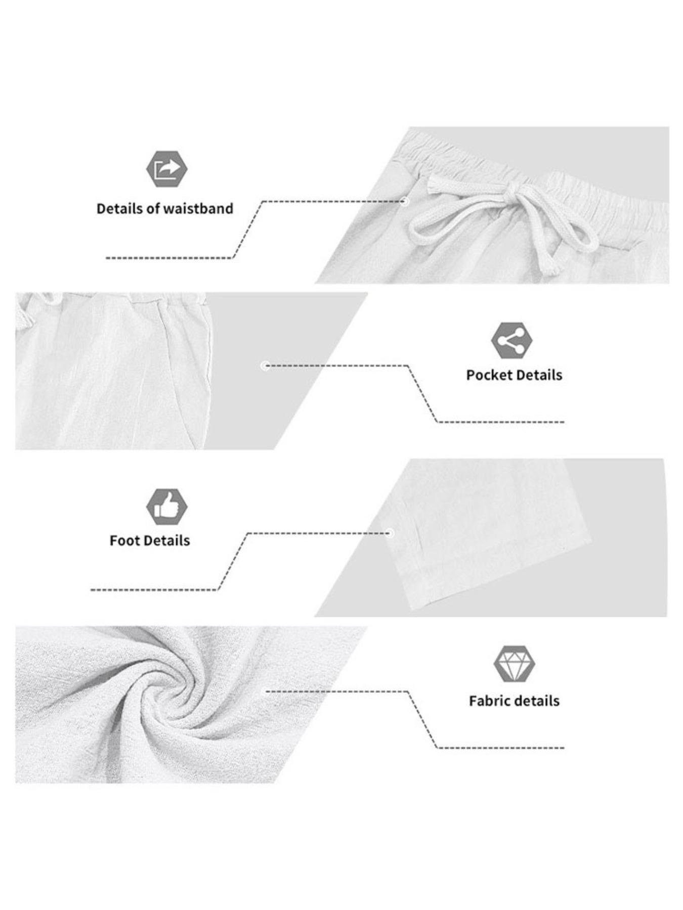 Men's Linen Long Pants Fit with Pockets, Casual Beach Pants, Summer Home Wear, Elastic Waistband & Drawstring, Spring & Fall Fashion