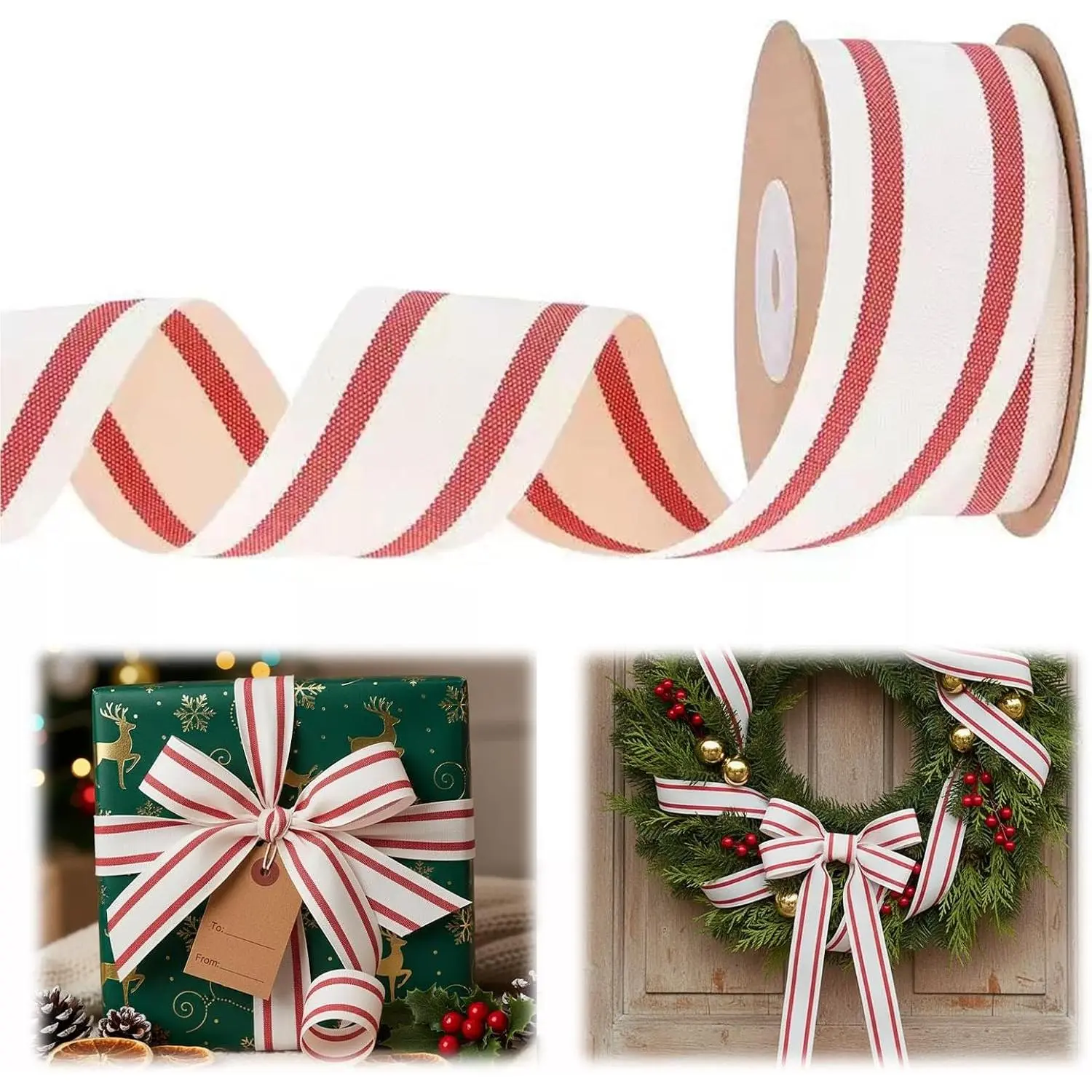 Christmas Red  Ribbons for Bow Making, Xmas Ribbon Bows Accessories for Crafting  Wrapping Decorations