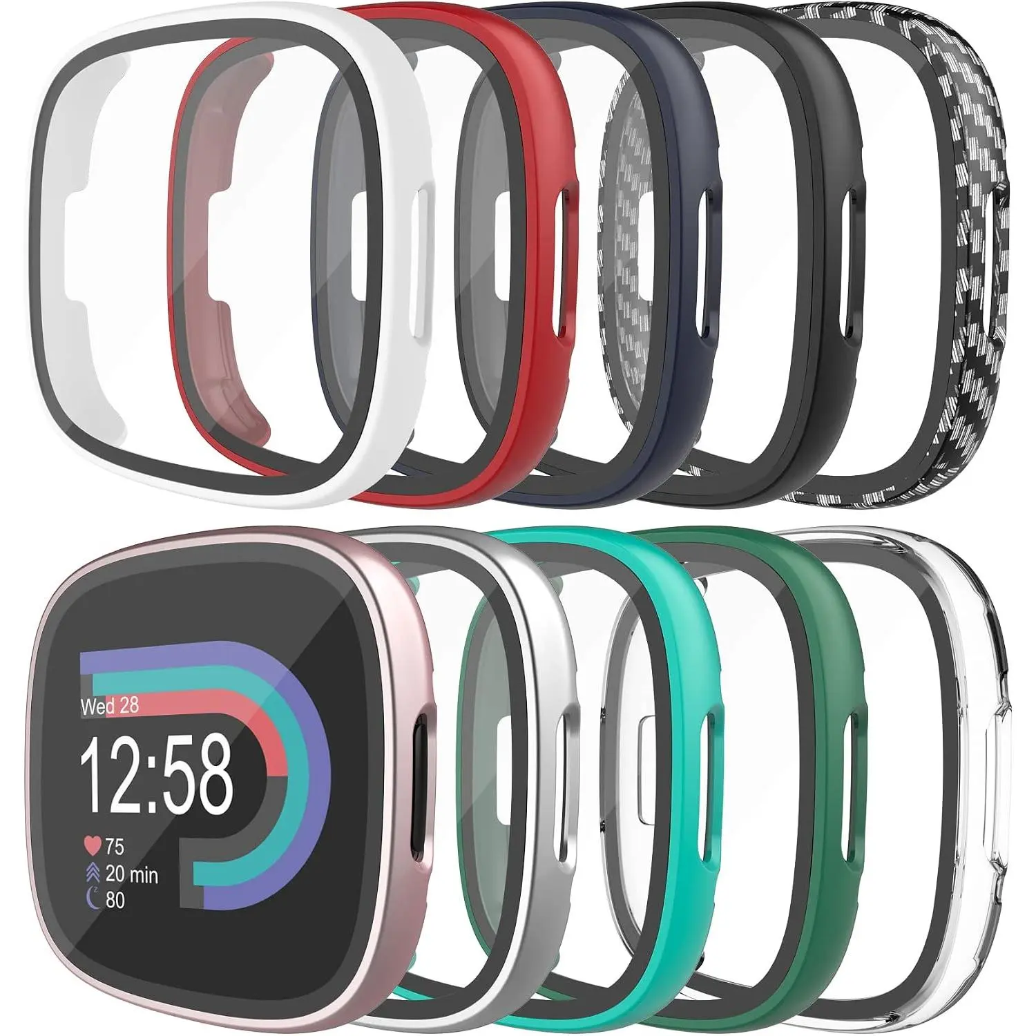10-Pack Screen Protector Compatible with  Versa 4/Sense 2 | Hard PC CaseTempered Glass -Around Protective Screen Full Cover Bumper Compatible for  Sense 2/Versa 4  Watch