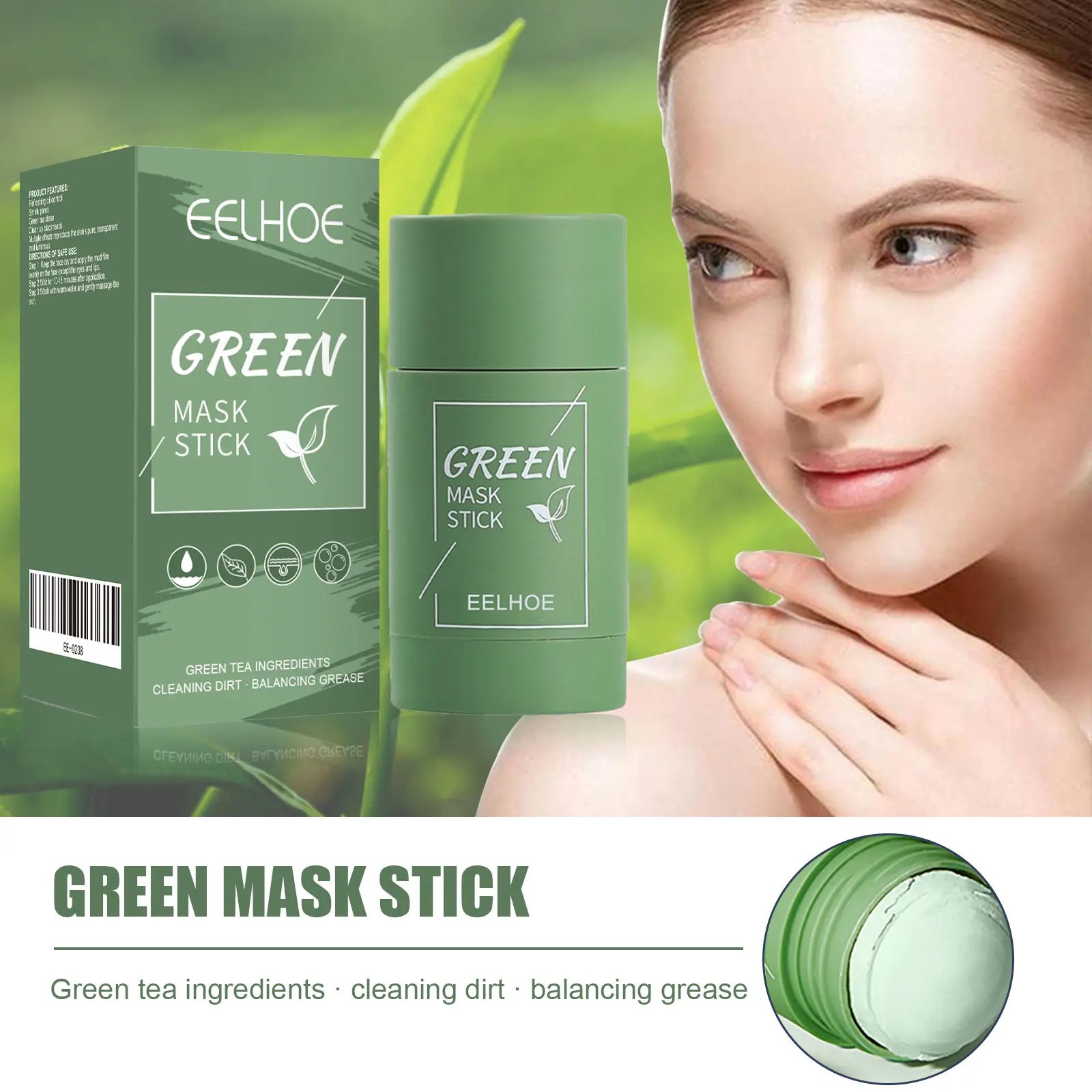 EELHOE Green Tea Solid Mask, Opawel Face Mask Stick for Deep Cleansing Hydrating Mask Stick Pore-Narrowing Paste Mask Stick
