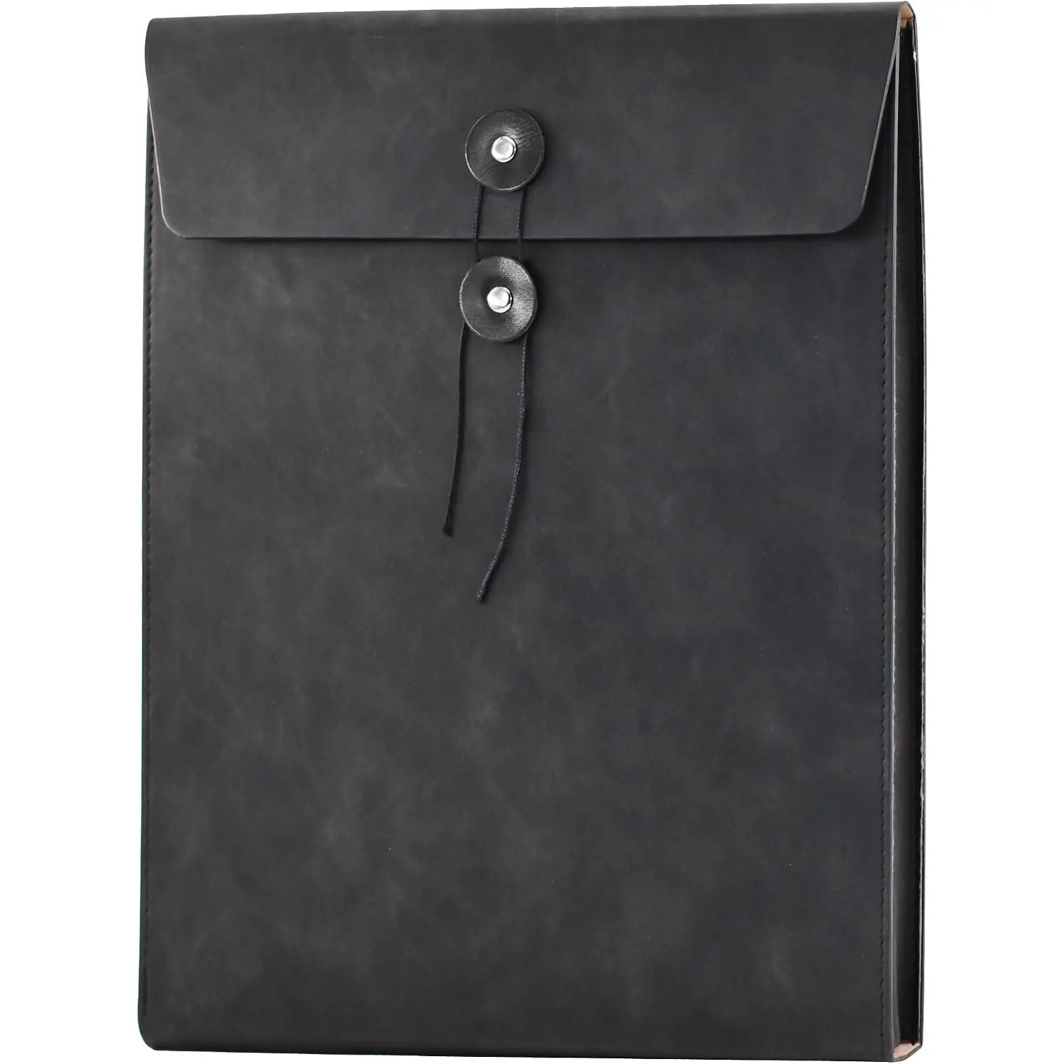 Vertical PU Leather Envelope File Folders Expanding Document Holder Organizer Pocket Folder Portfolio for A4 Letter Size Paper with String Tie Closure (Black)