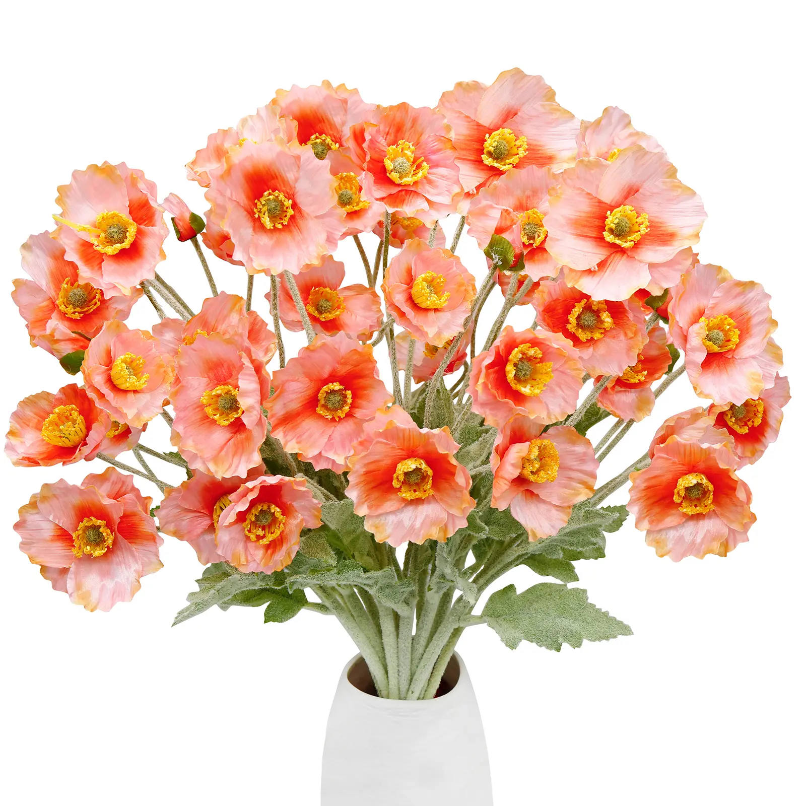 VIKINGS PANDA 12Pcs 23-Inch Silky Real Touch Artificial Poppies, Long-Stem Bouquet with Stems & Leaves, Home Decor Accessory for Tall Vases, Day of the Dead & Wedding Displays, Wardrobe Accent