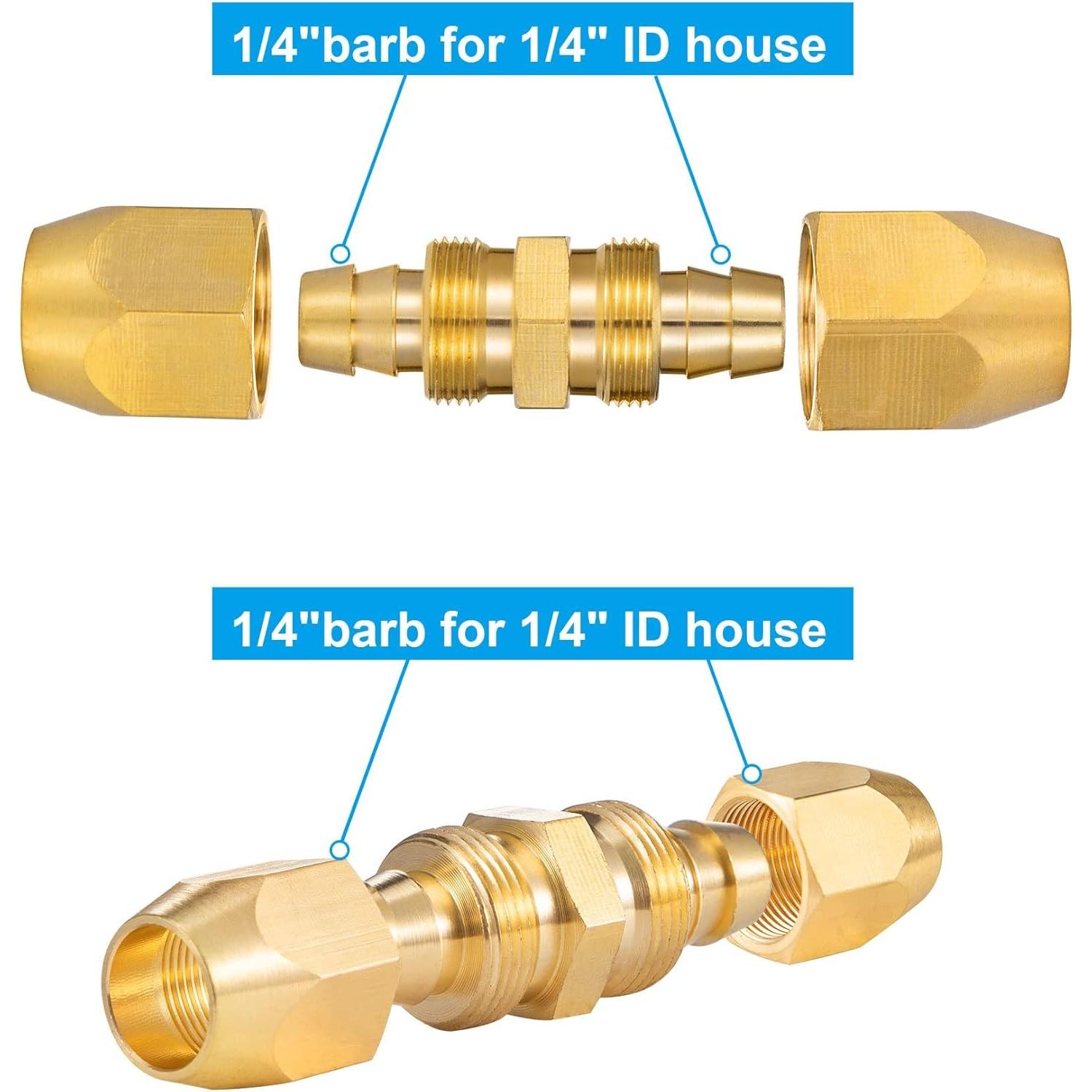 4Pack Brass Pneumatics Reusable Fitting - 1/4" ID Polyurethane Hose Splicer, Replacement Repair Barb Fitting Garden Accessories - Home Improvement.