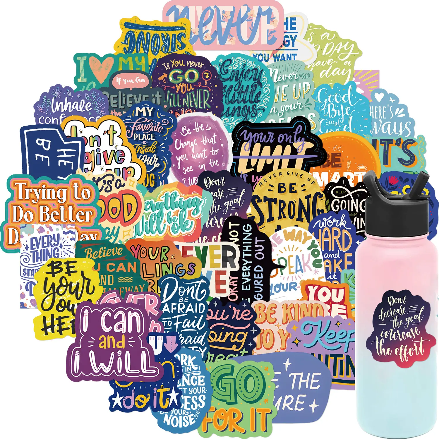 50PCS Waterproof Vinyl Motivational Decal Stickers - Assorted Decals, Badge Sticker Charms & Twillies, Luggage Bag Accessory for Laptop, Water Bottle, Decal Sticker, Inspirational