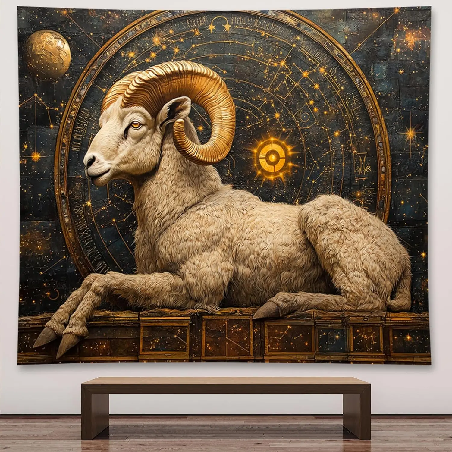 Vintage Zodiac Aries Tapestry Wall Hanging - Light Indoor Astrology Home Decor Gift, Textile Soft Furnishing for Bedroom, Living Room, 60x50 in