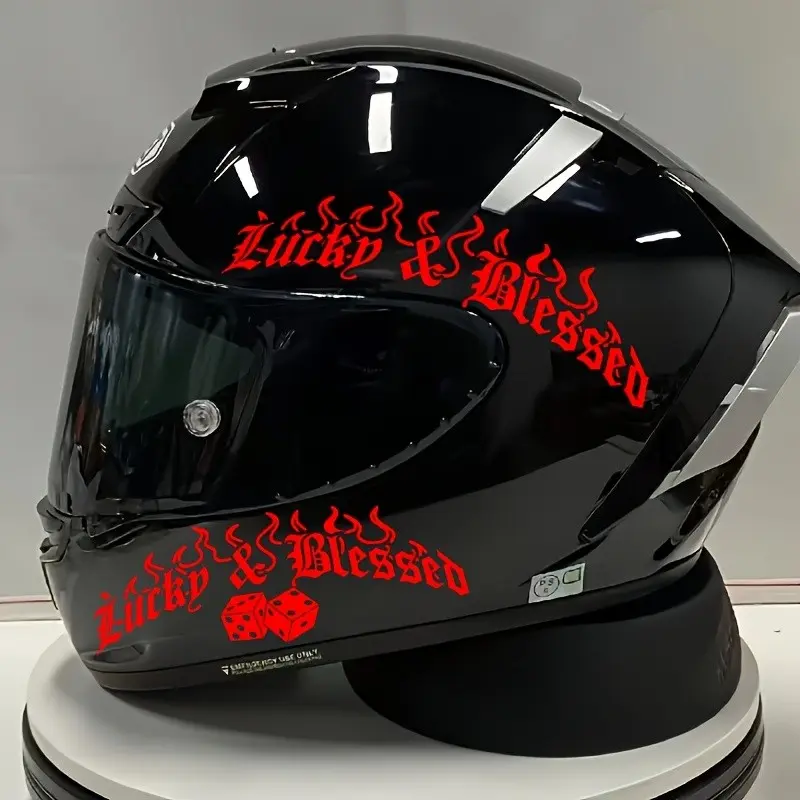 2 Lucky & Holy Motorcycle Helmet Stickers, Motorcycle Decoration, Graphic Decal, Waterproof Durable Vinyl, Racing Style, Tank, Side Panels, Windows, Engine Cover, Vibrant Design