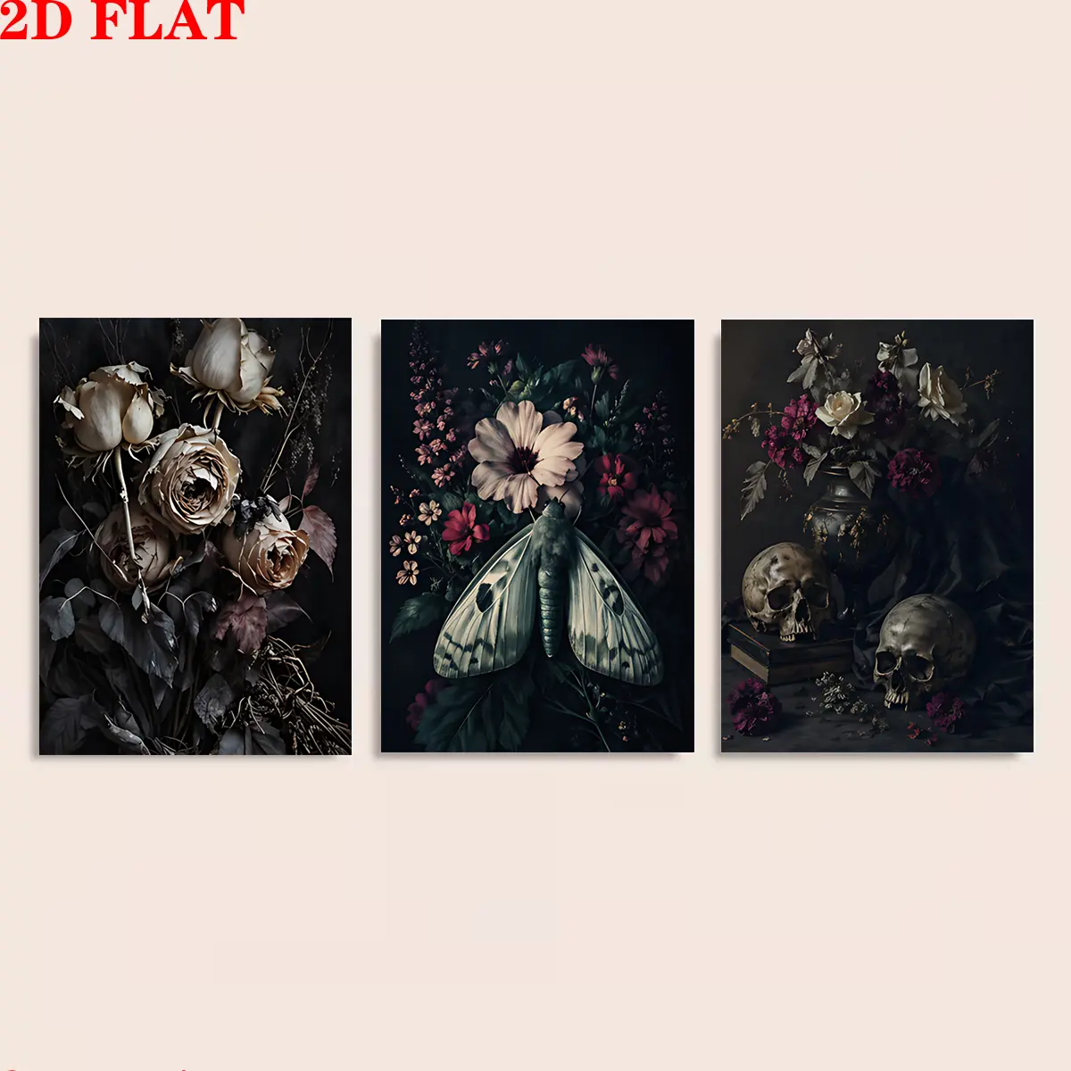 Dark-Colored Floral Still Life Theme Canvas Wall Painting Print 3-Piece Canvas Wall Art - Framed, Ready To Hang - For Living Room Bedroom - Perfect Gift For Her Christmas New Year - Wall Decor, Home Decoration