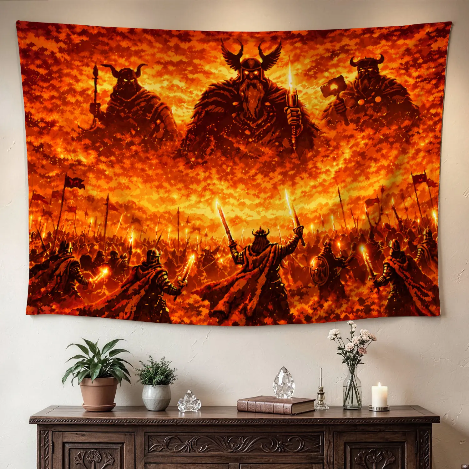 Epic Fantasy Viking Warrior Battle Wall Tapestry - Multi-Size Large Horizontal Printed Polyester Artwork, Lightweight Decoration, No-Installation Home Decor for Living Room, Gift for Family, One-Piece