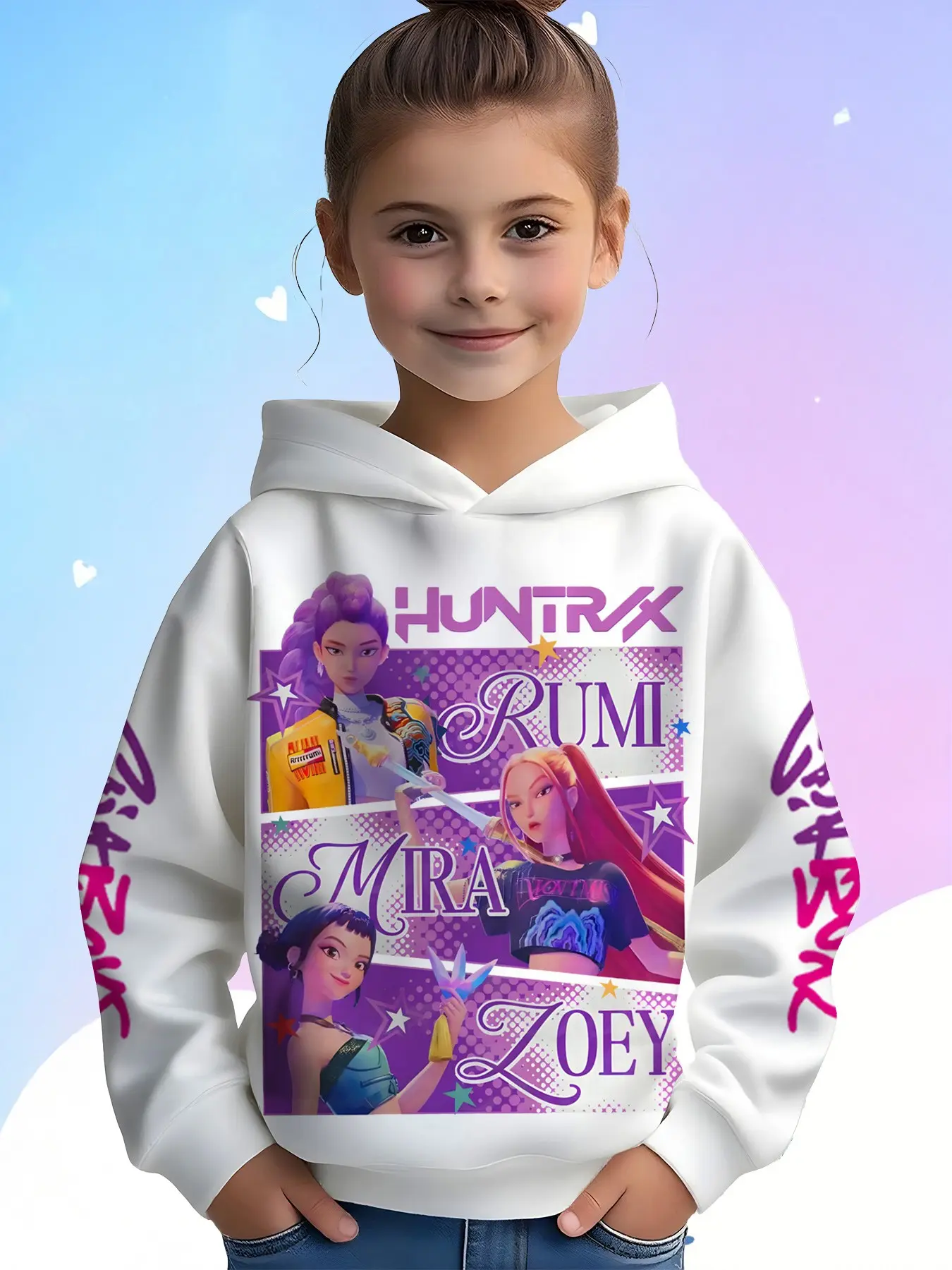Three-Panel Hoodie for Girls, Rumi/mira/zoey Star Design, Loose Fit Long Sleeve Sweatshirt, Casual Fall & Winter Fashion