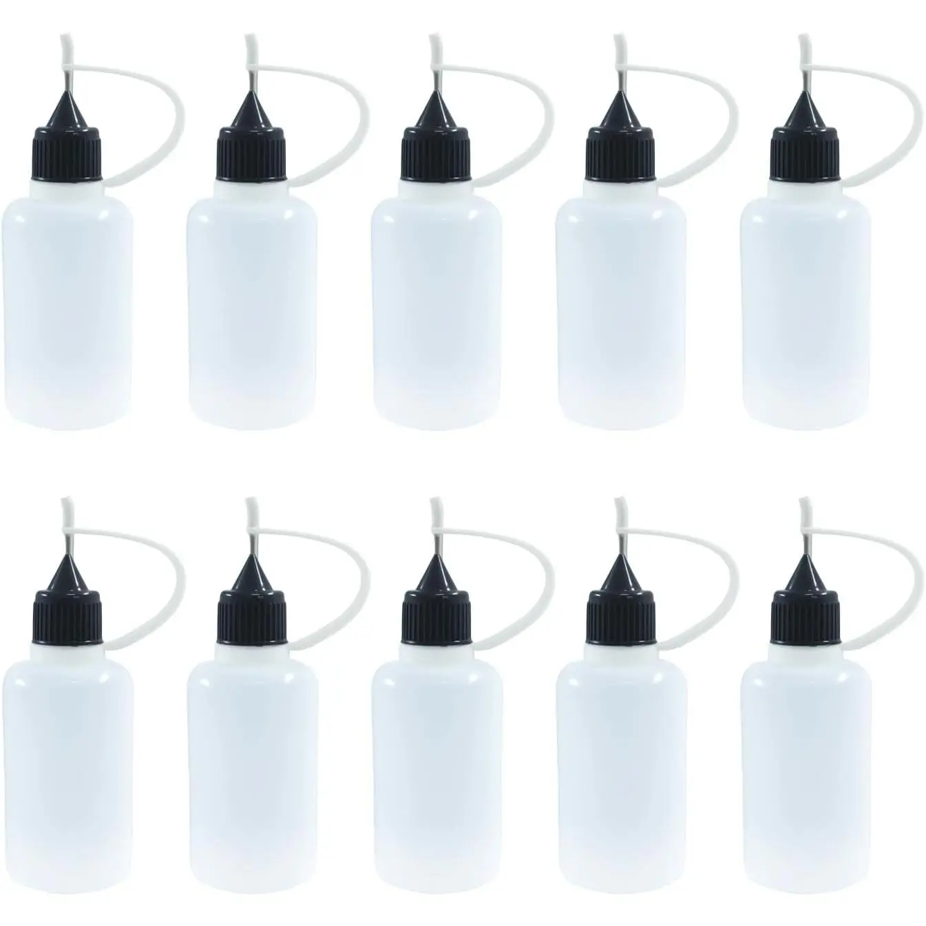 10 Pack White Precision Tip Applicator Bottles, 30ml Fine Metal Needle Tip Squeeze Bottles for Glue, Liquid, Acrylic Painting, DIY Crafts, Nail Art - Leak-Proof Design with Protective Caps
