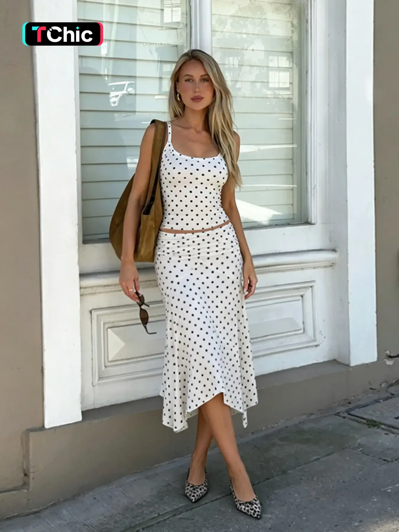 Polka Dot Tank Top & Skirt Set, Lightweight, Sleeveless, Perfect for Urban Streetwear, Summer Travel, Stylish Vacation Wear, Comfortable and Trendy