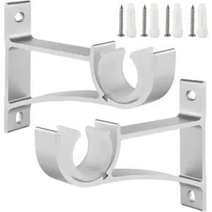 Sturdy Curtain Rod Brackets, , Holds 1 Inch to 1 1/4 Inch Rods, Wall Mount, Set of 2