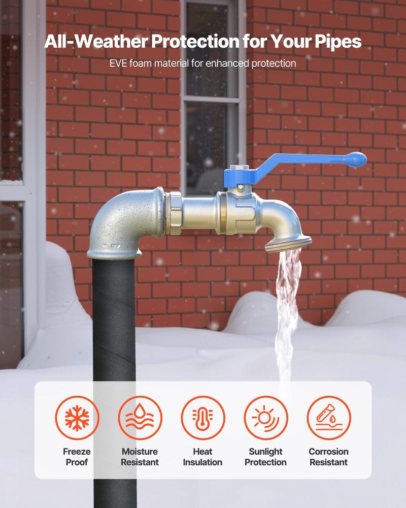 VEVOR Pipe Insulation Wrap, 14 FT x 2-inch Pipe Insulation Foam Tape, Self-Adhesive Water Pipes Insulated Foam Wrap for Winter Freeze Protection, Heat & Cold Resistant for Outdoor Indoor Use