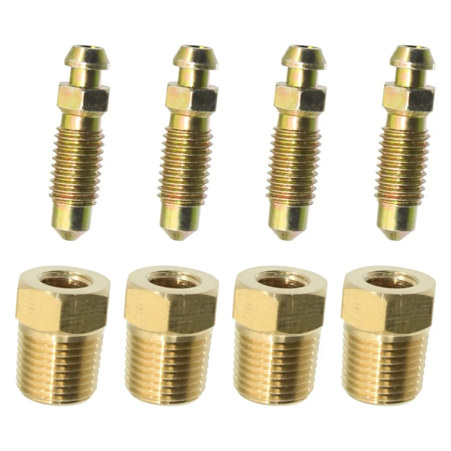 4Sets Bleeder Screws 1/8'' NPT, Brass, 1/8"-27 Threads with 1/4"-28 Bleeder Screw