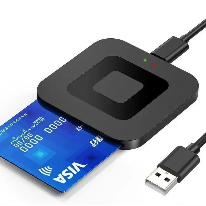 USB 2.0 Smart Chip Card Reader, ABS Black with LED Indicator, Plug-and-Play IC CAC ATM Bank Tax Card Reader, Compatible with Windows Linux Mac for Home Office Online Transactions