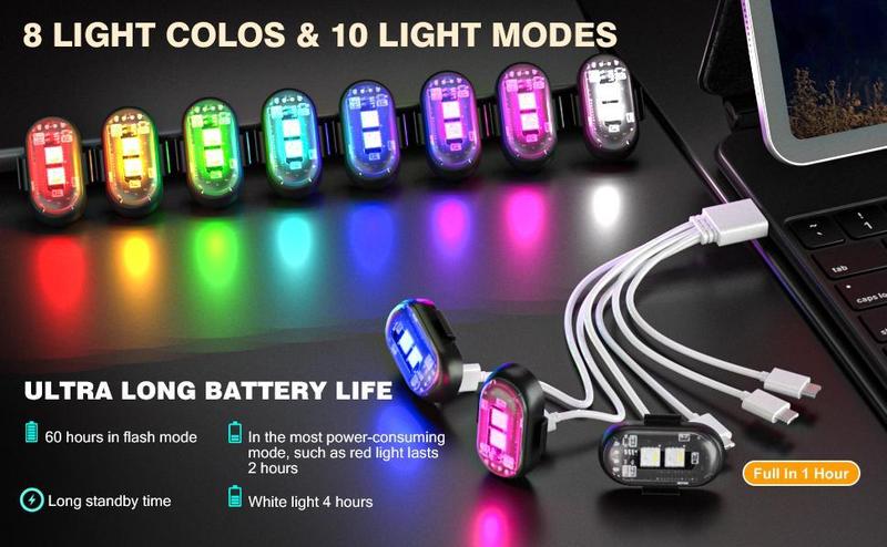 6PCS Wireless LED Lights for Car with Remote Control, Wireless LED Strobe Lights 8 Color USB Charing IP65 Waterproof Anti-Collision Warning Light for Car Interior Truck Motorcycle Drone Aircraft Bike 6PCS Wireless LED Lights for Car with Remote Control, Wireless LED Strobe Lights 8 Color USB Charing IP65 Waterproof Anti-Collision Warning Light for Car Interior Truck Motorcycle Drone Aircraft Bike