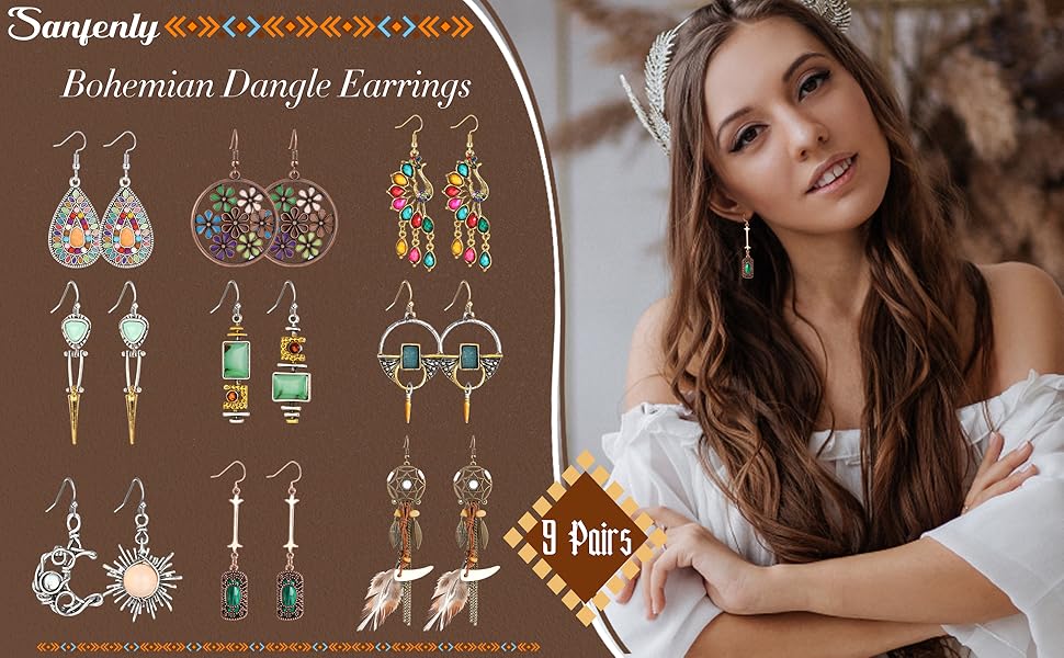 Sanfenly 9 Pairs Bohemian Earrings Retro Rhinestone Earrings Sun and Moon Earrings Boho Jewelry Vintage Dangle Drop Earrings Set for Women Sanfenly 9 Pairs Bohemian Earrings Retro Rhinestone Earrings Sun and Moon Earrings Boho Jewelry Vintage Dangle Drop Earrings Set for Women