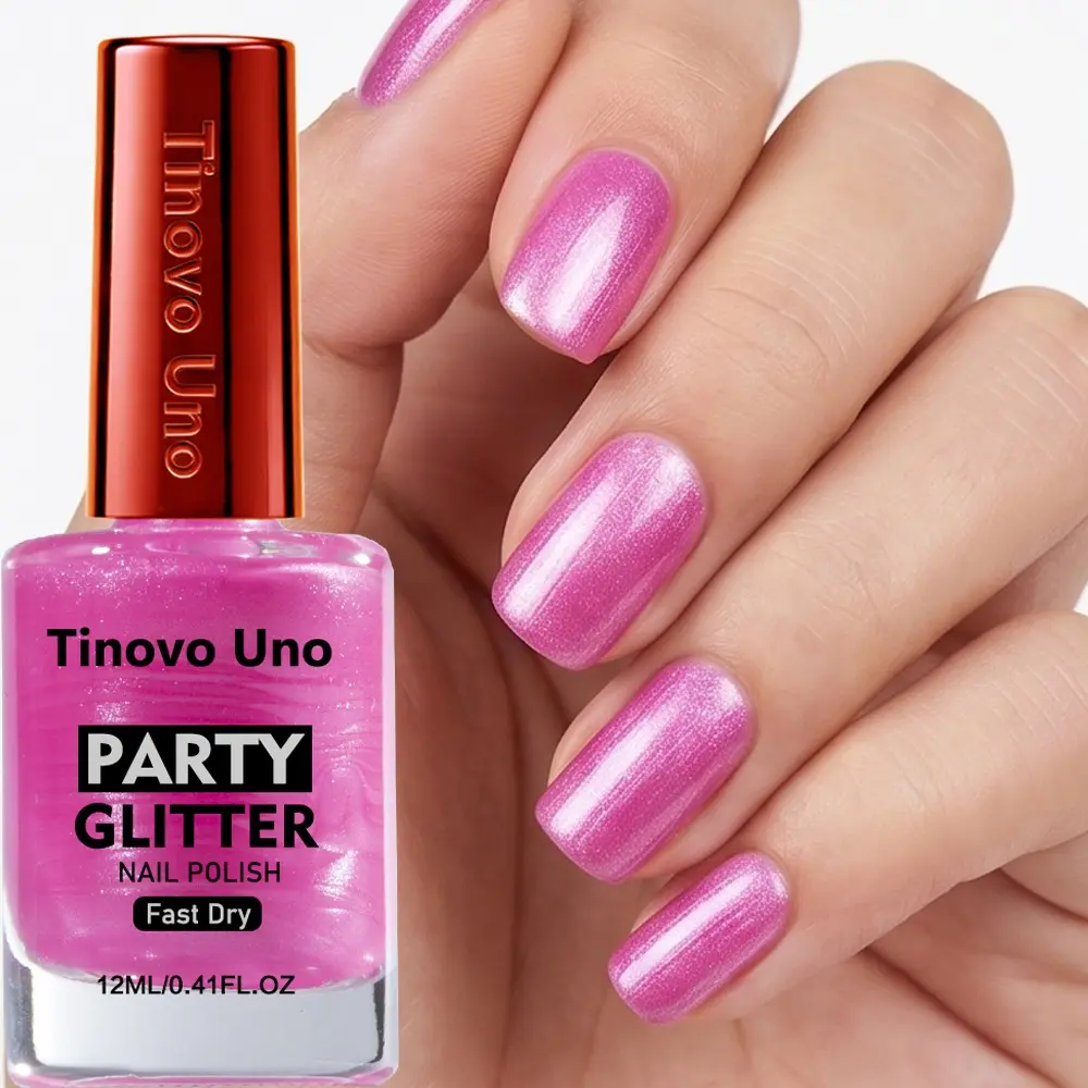 Tinovo Uno Original Brand Logo Party Glitter Nail Polish 12ml, Strength+Care Formula, Fast Dry, No UV Required, Sparkling Glitter Shine & Long Lasting Wear, Nail Strengthener, Improves Brittle & Weak Nails, Brightens Skin Tone, Perfect Vacation Gift