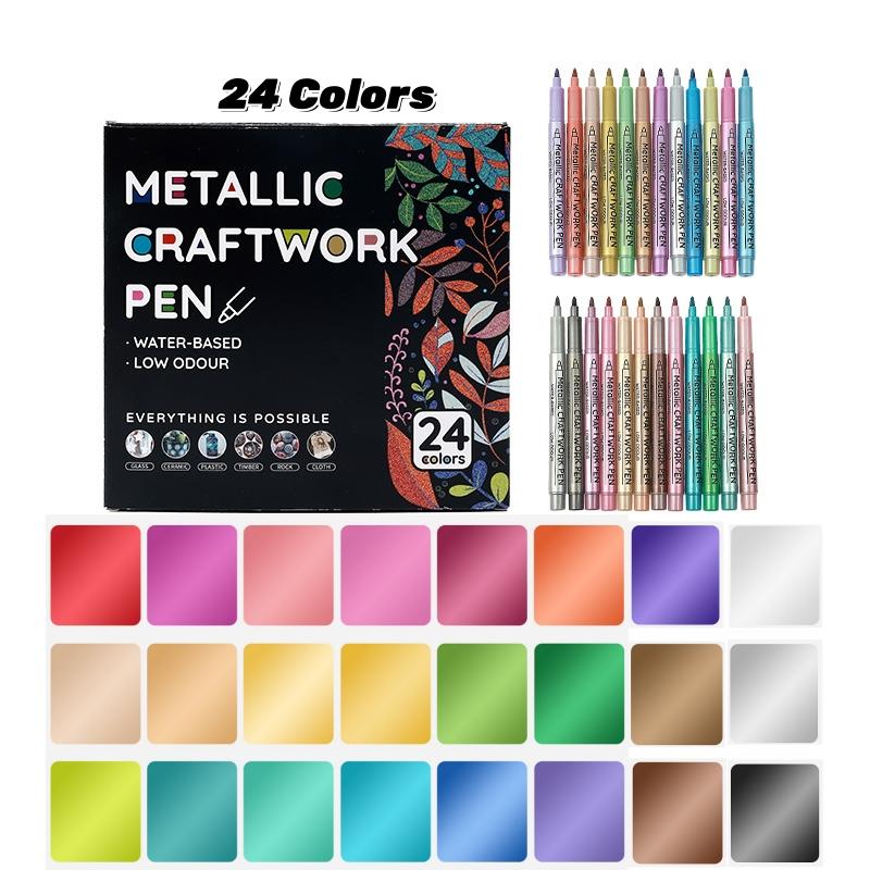 12/24/36 Colors Metallic Paint Markers, Acrylic Paint Pens  for Rock Painting, Ceramic, Wood, Canvas, Plastic, Glass, Stone, Calligraphy, Card Making, DIY Crafts,1mm Nib, Paint Pens Set