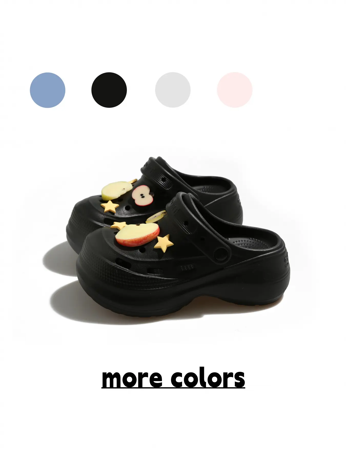 Women's Cartoon Apple Slice DIY Holey Sandals, Macaron Color Anti-Slip Thick Sole, Sporty Patchwork Design, All-Season Comfort