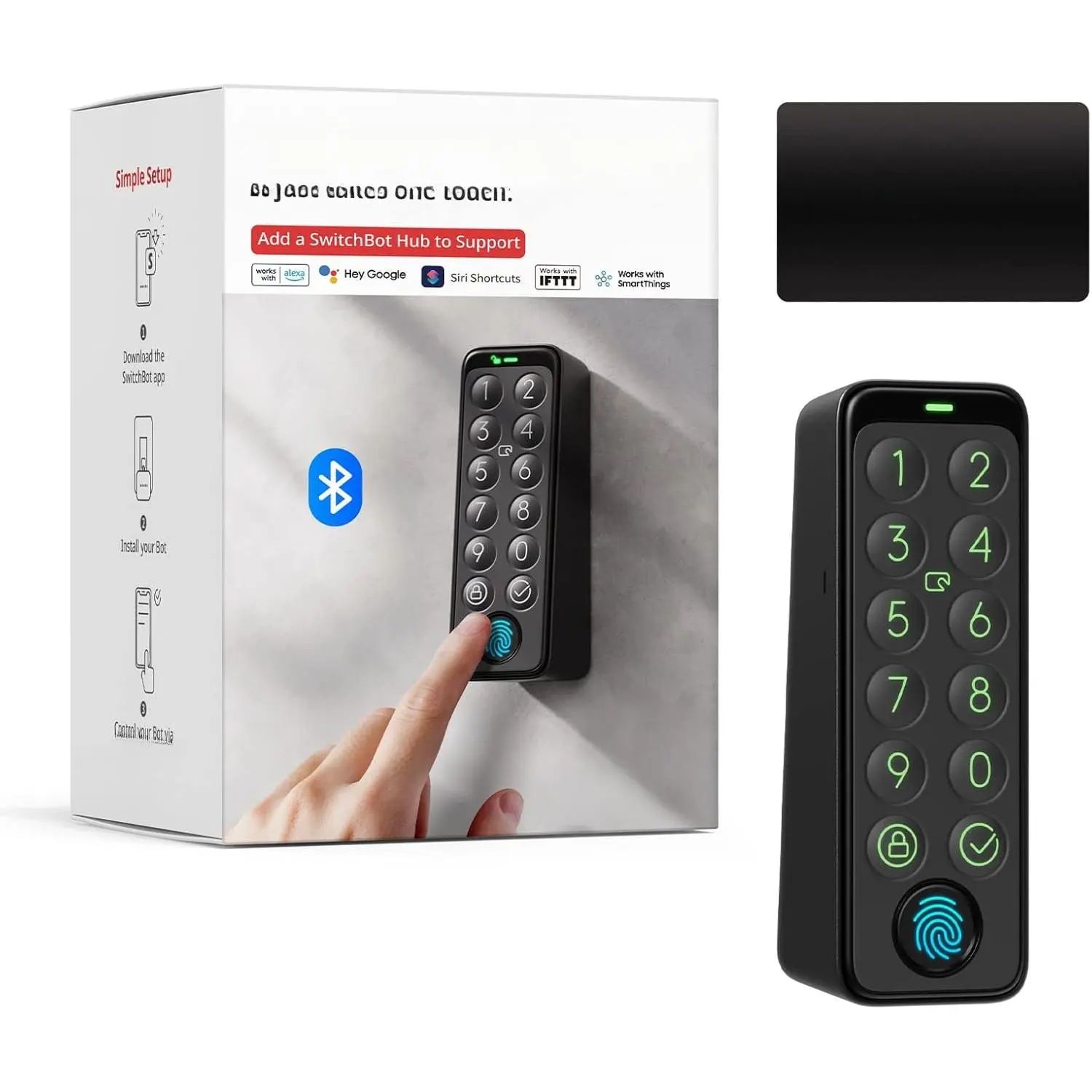 Synthetic Smart Door Lock Keypad with Card Reader, Fingerprint Keyless Entry, IP65 Rating & Password Support for Home Security (Exclusive to SwitchBot)